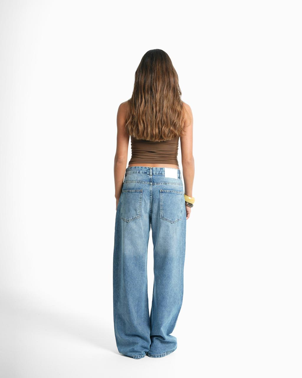 Cross-over waist wide leg jeans - Sky blue