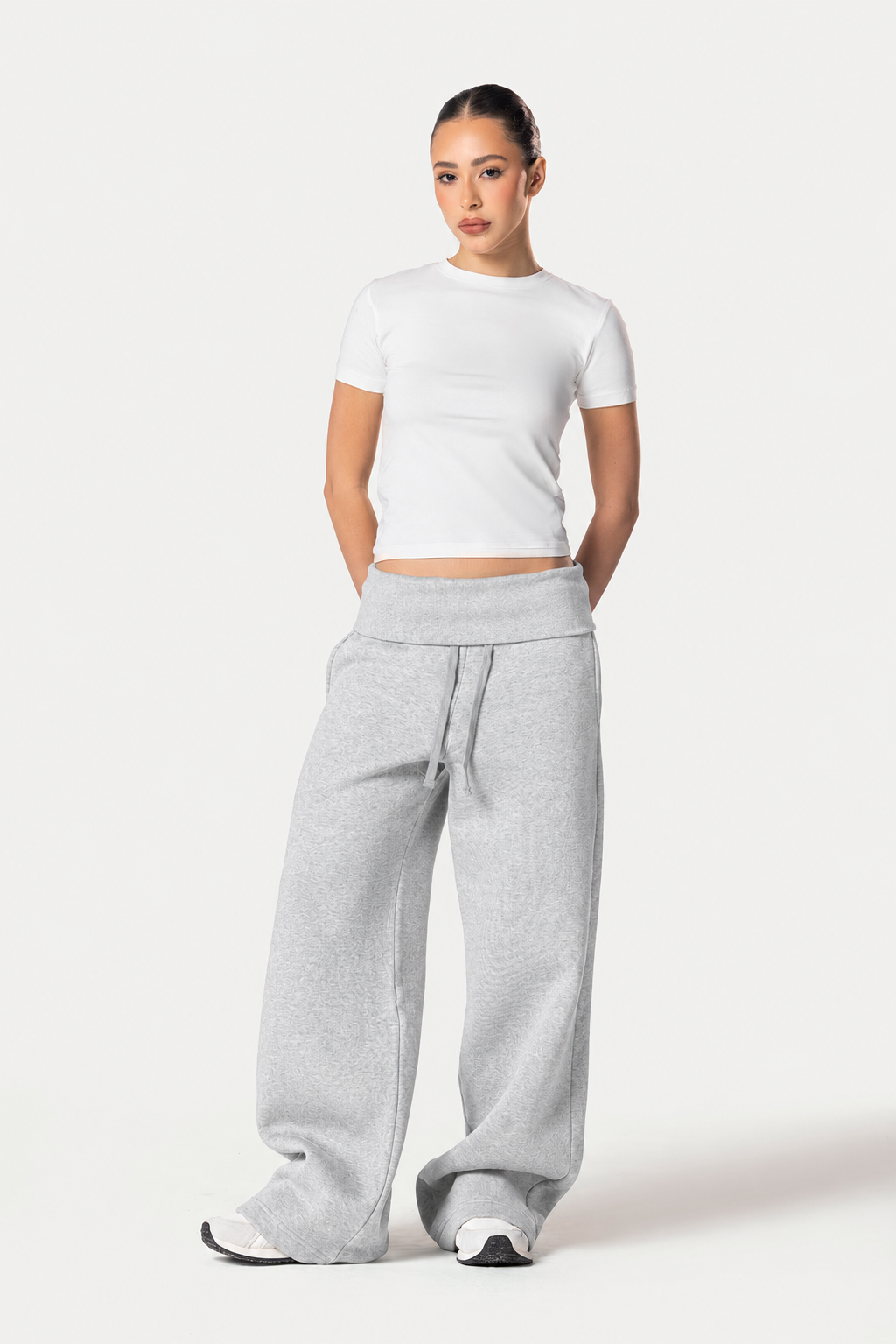 Fold Over Wide Leg Sweatpants – Light Grey – photo 3