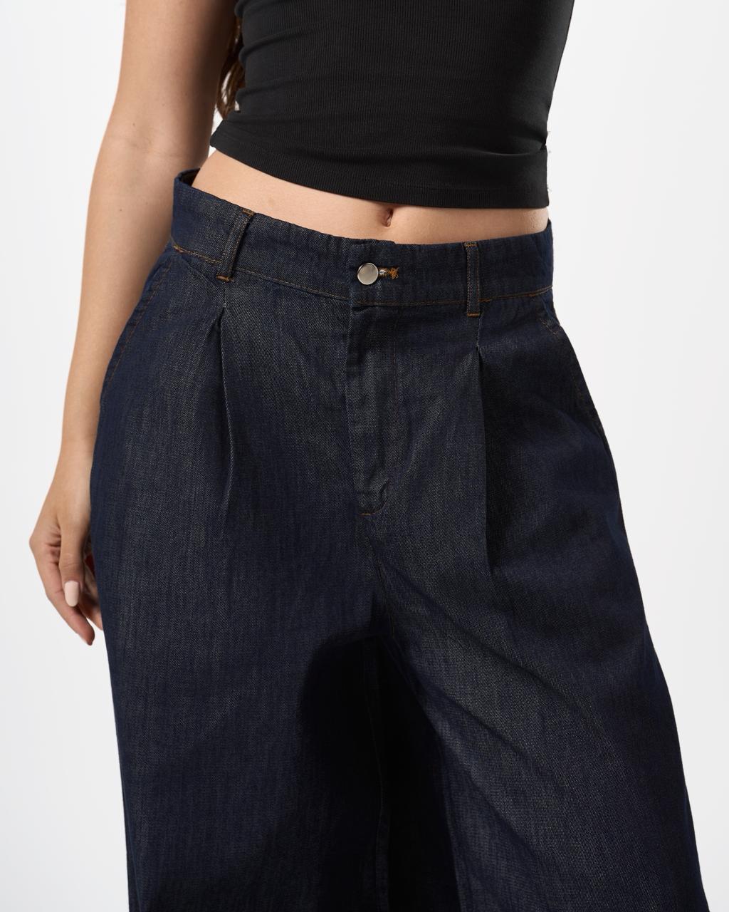 Extra wide leg tailored jeans - raw blue