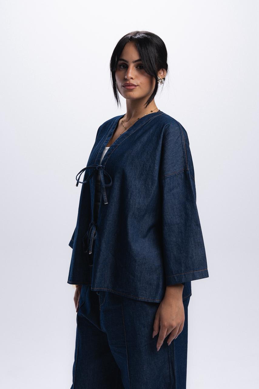 Front Tie Denim Shirt - Blue Raw