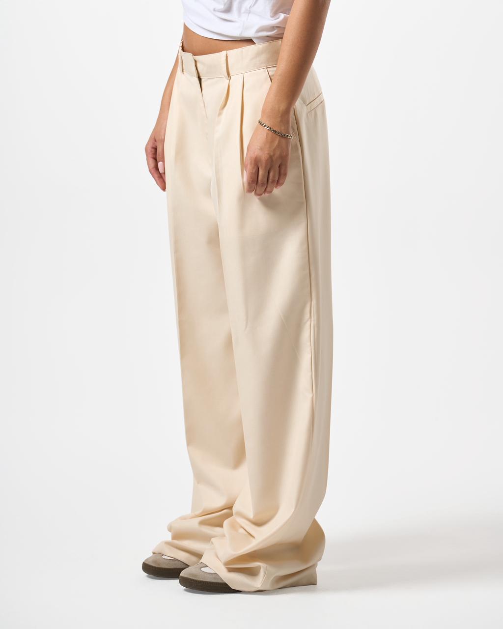 Wide Leg Tailored Pants- Beige