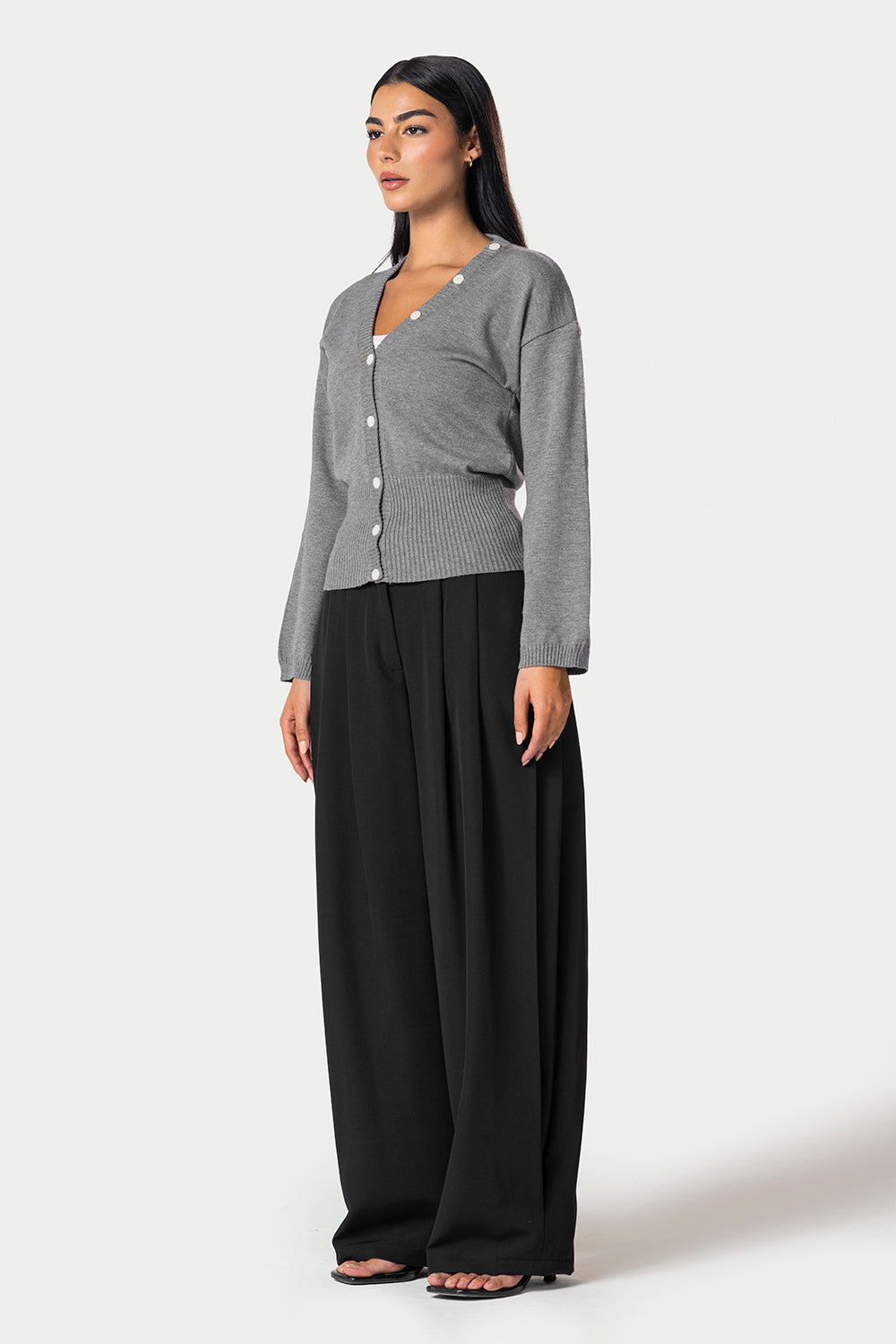 Wide Sleeve Knitted Cardigan – Grey – photo 6