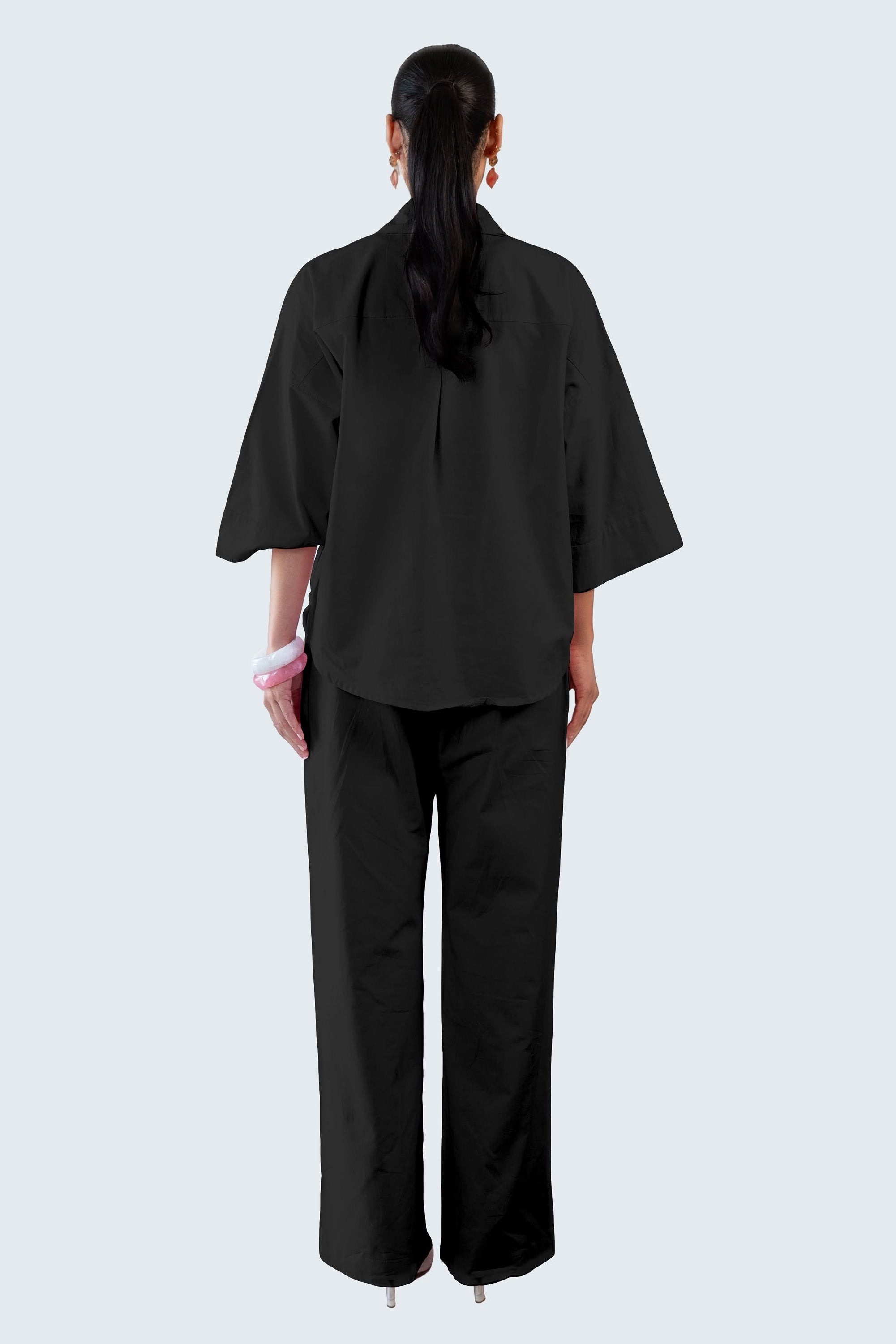Wide Sleeve Linen Chemise - Black