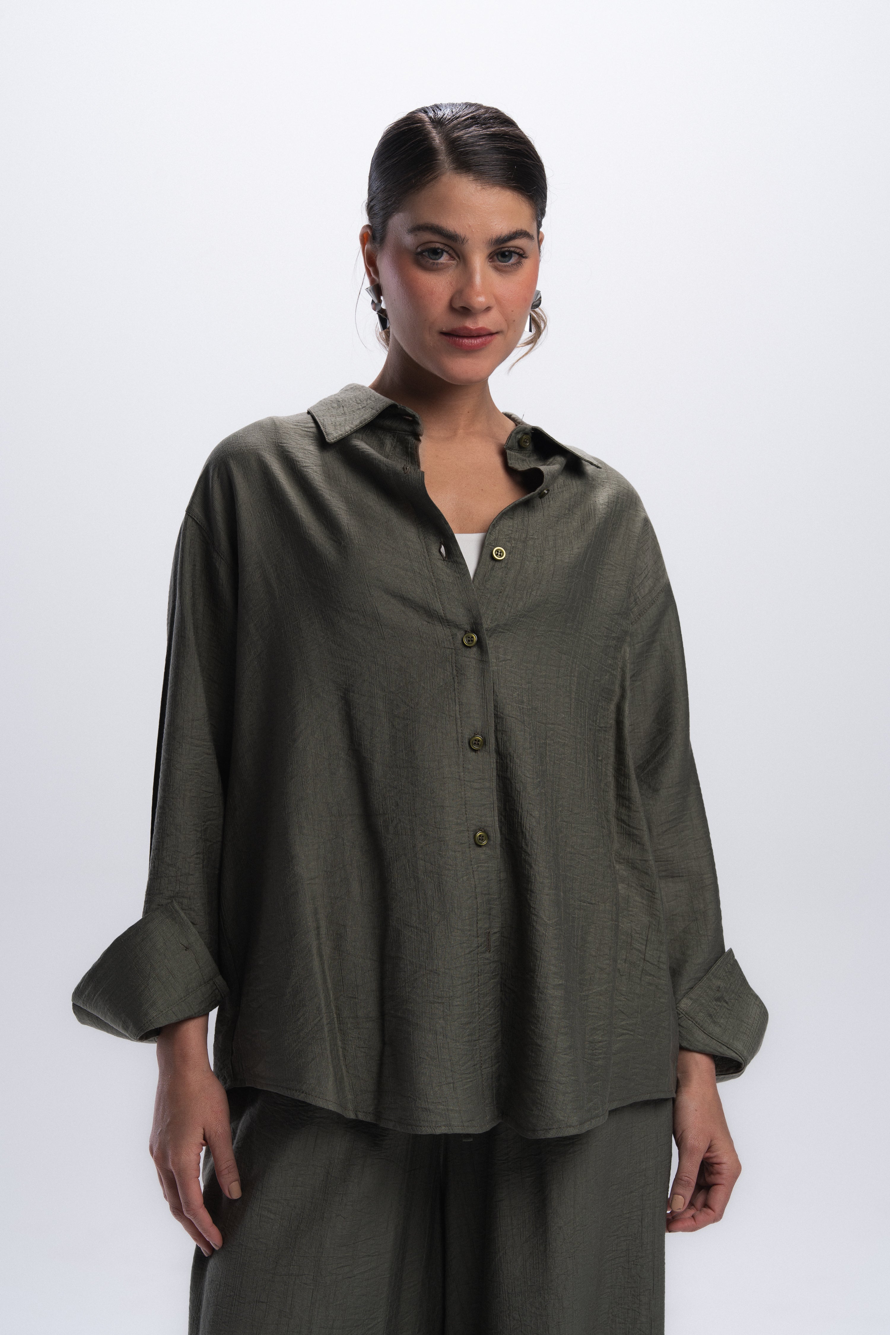 Crinkle Linen Chemise - Olive