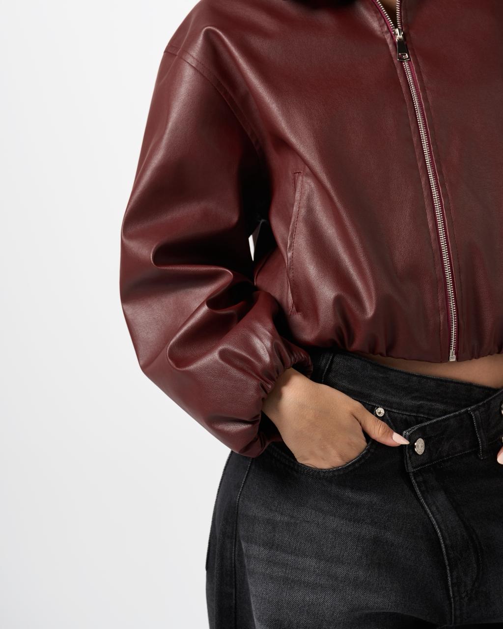 Leather bomber jacket - Burgundy