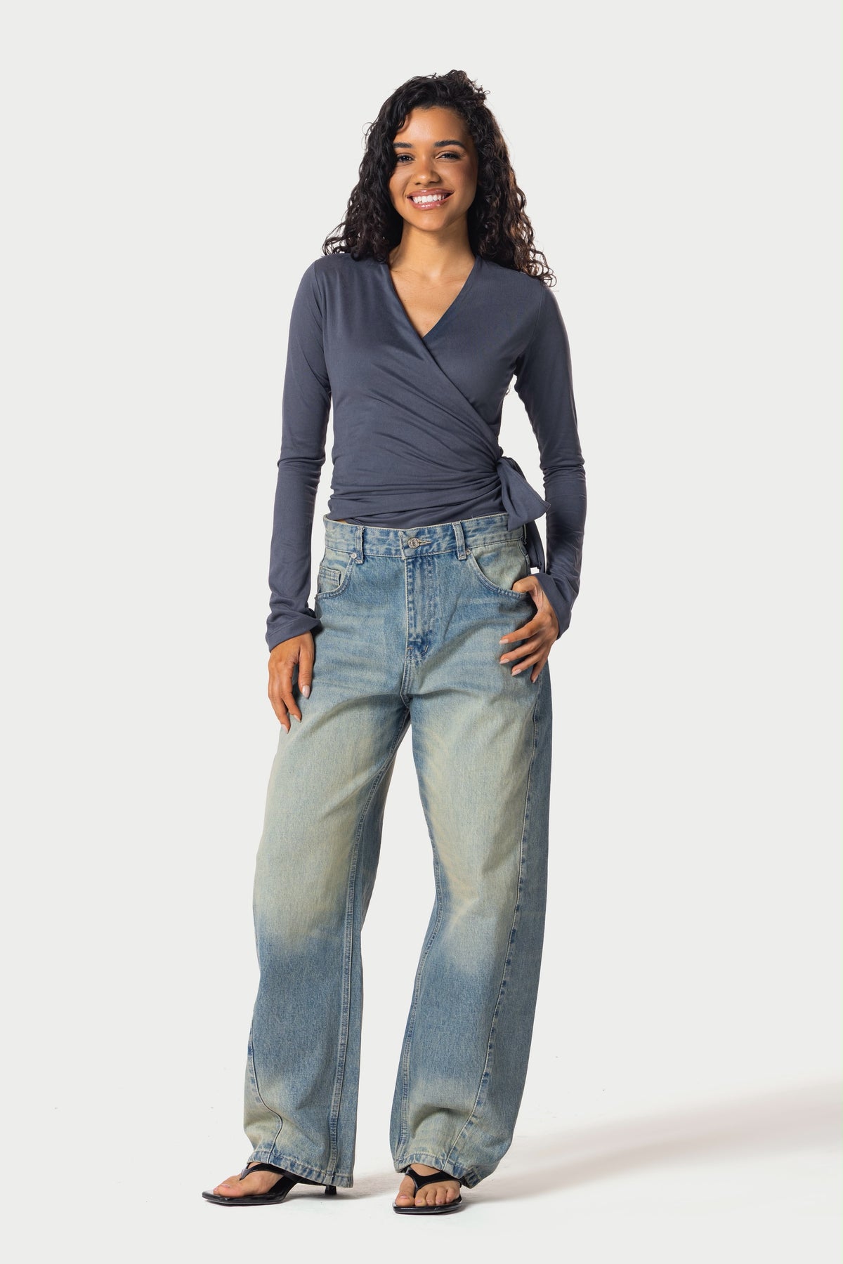 Cotton Wrap Top – Grey – photo 4