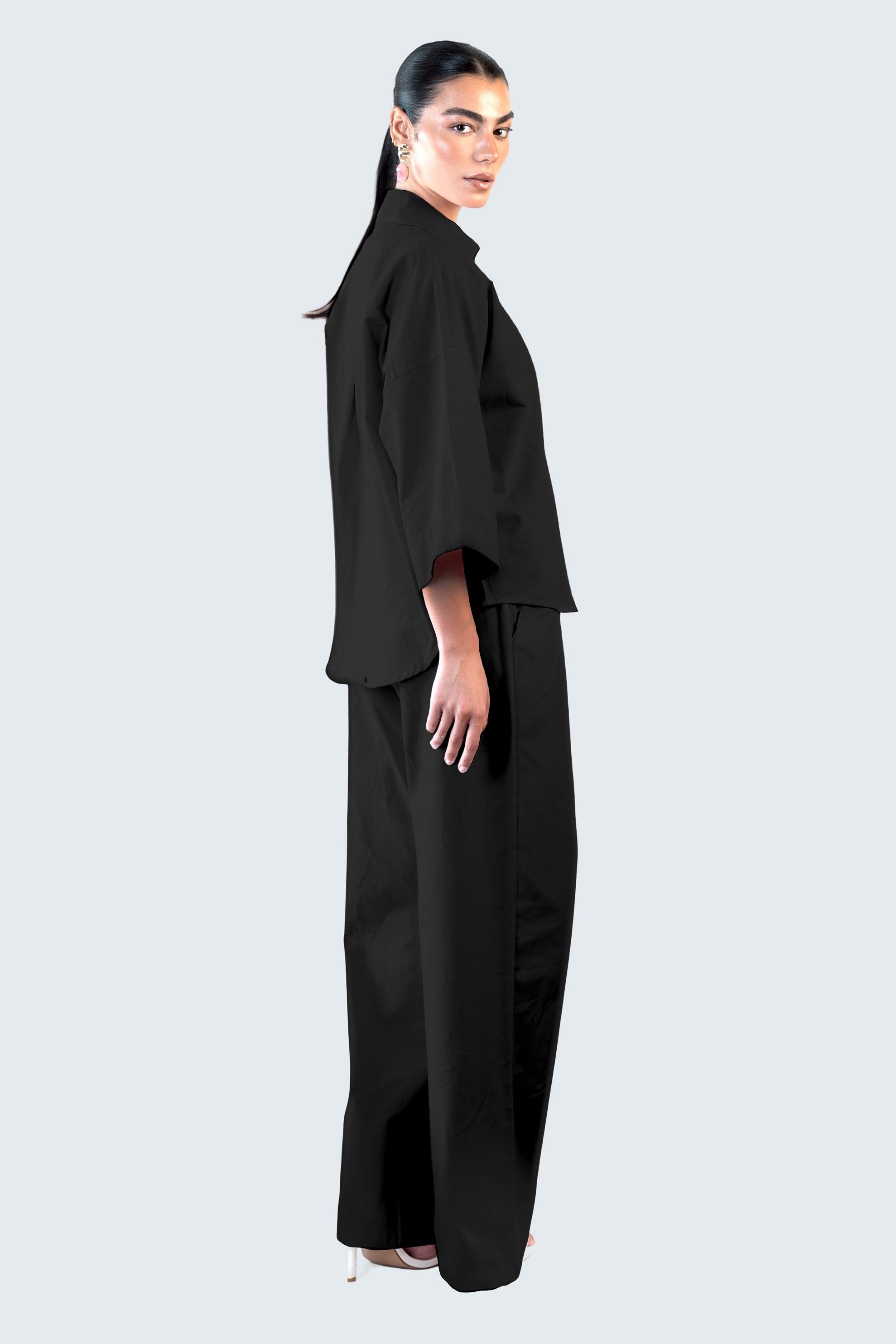 Wide Sleeve Linen Chemise - Black