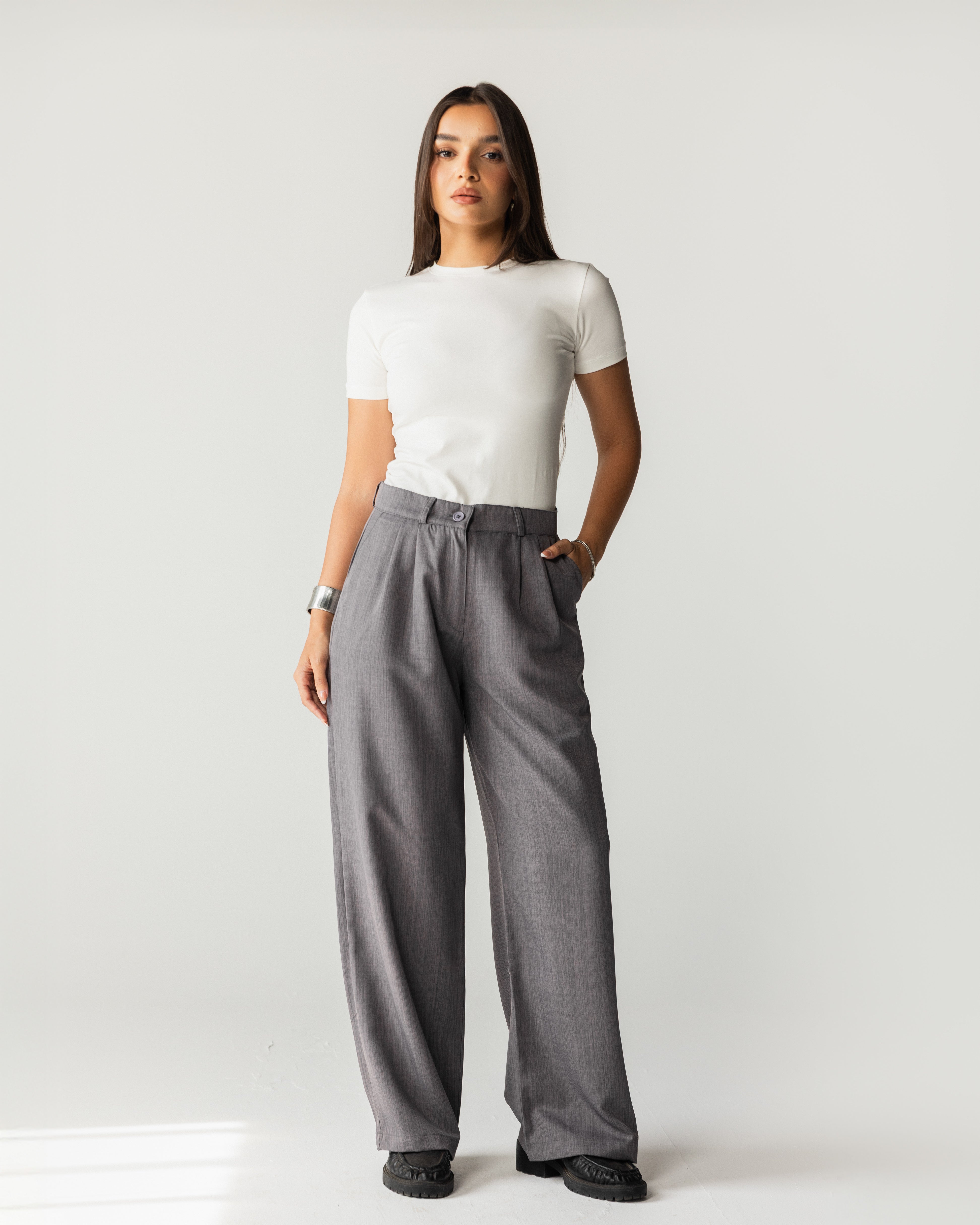 Wide Leg Tailored Pants-Grey