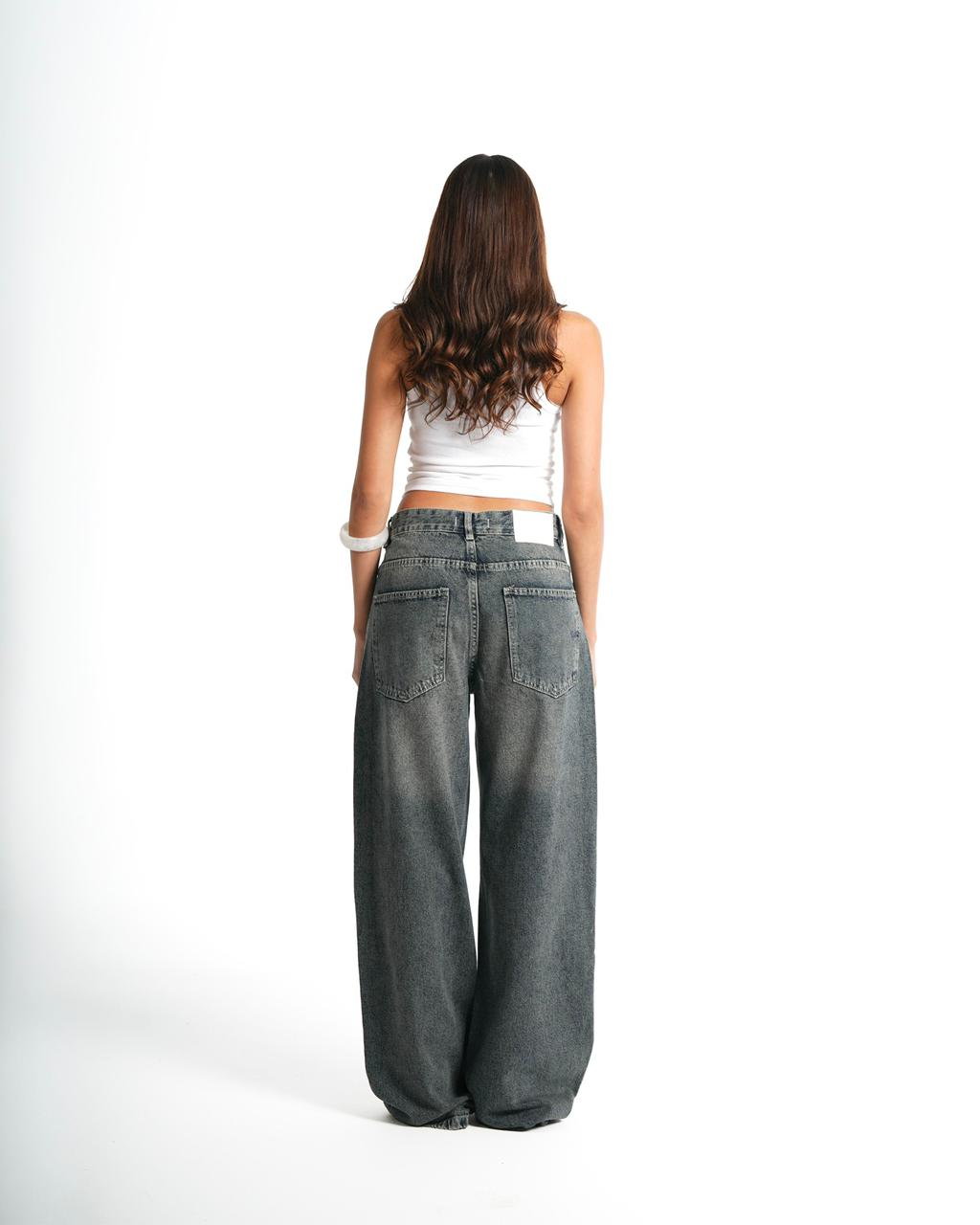 Cross-over waist wide leg jeans - Dirty Vintage