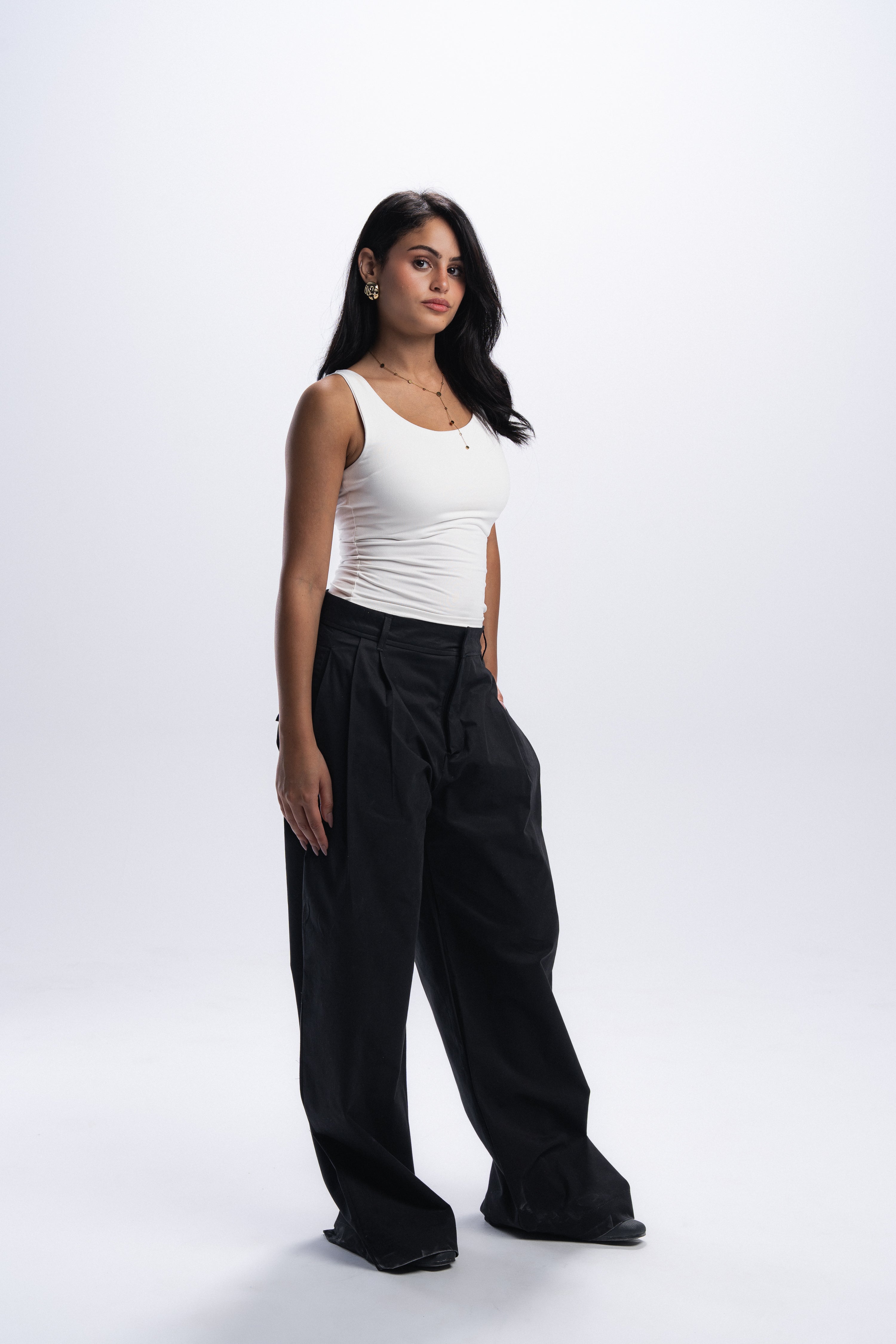 Pleated Gabardine Trousers- Black