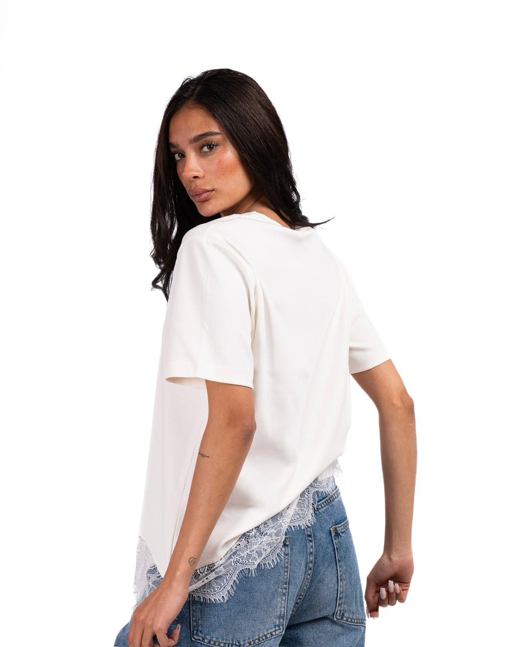 Short Sleeve Lace-Tee - White