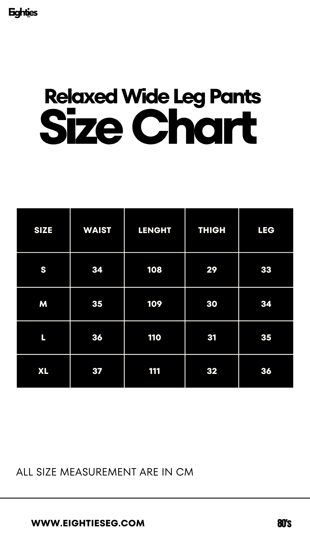 Relaxed Wide Leg Pants -Olive — Size chart