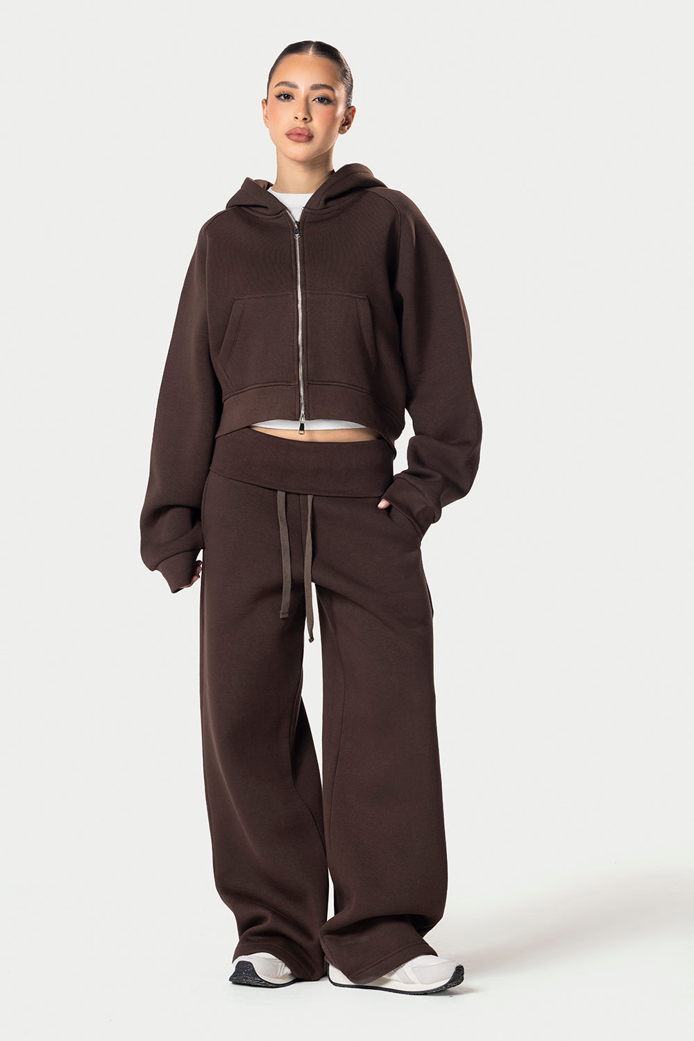 Cropped Double Zipper Jacket – Brown – photo 7