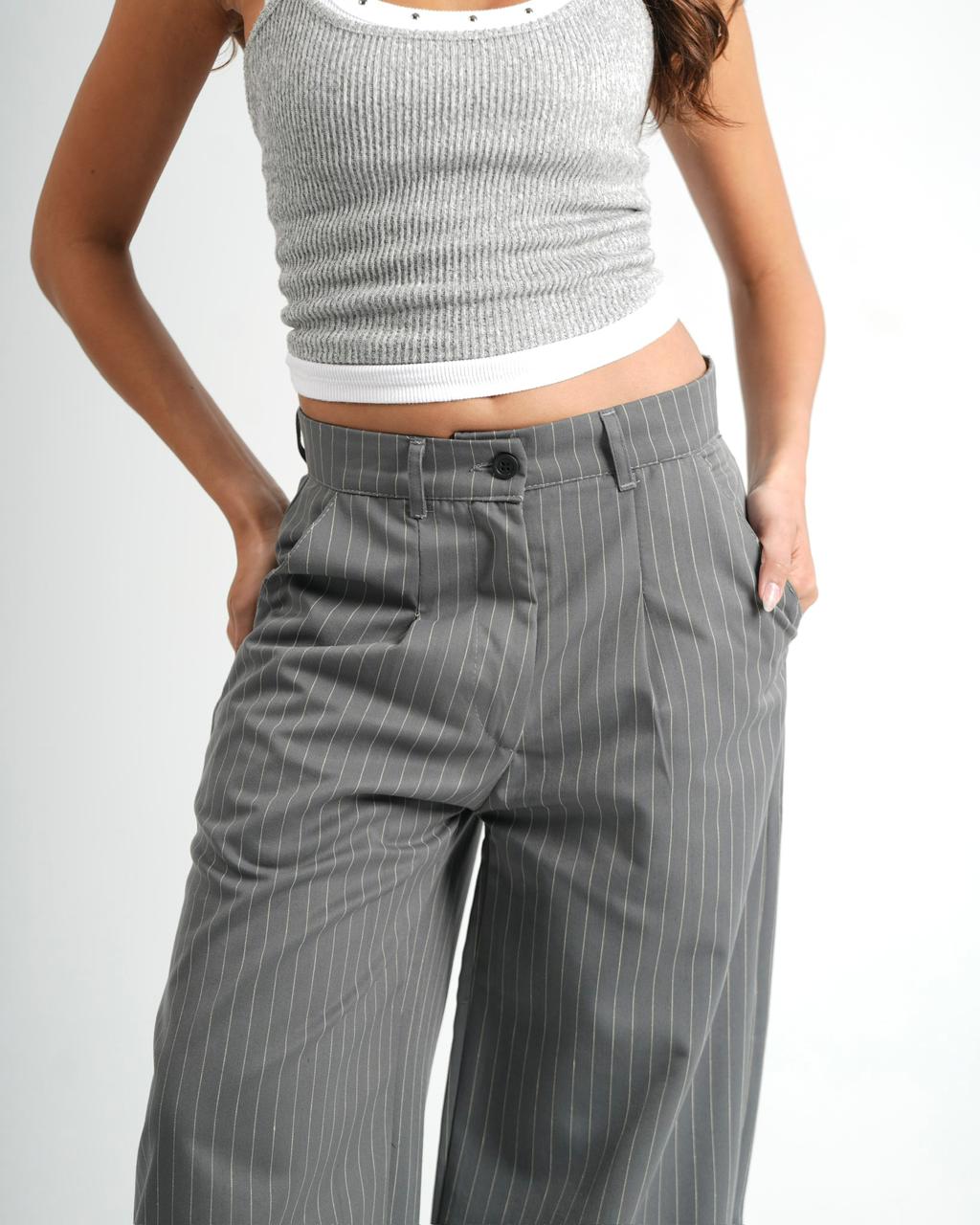 Classic Pinstriped Pants - Grey