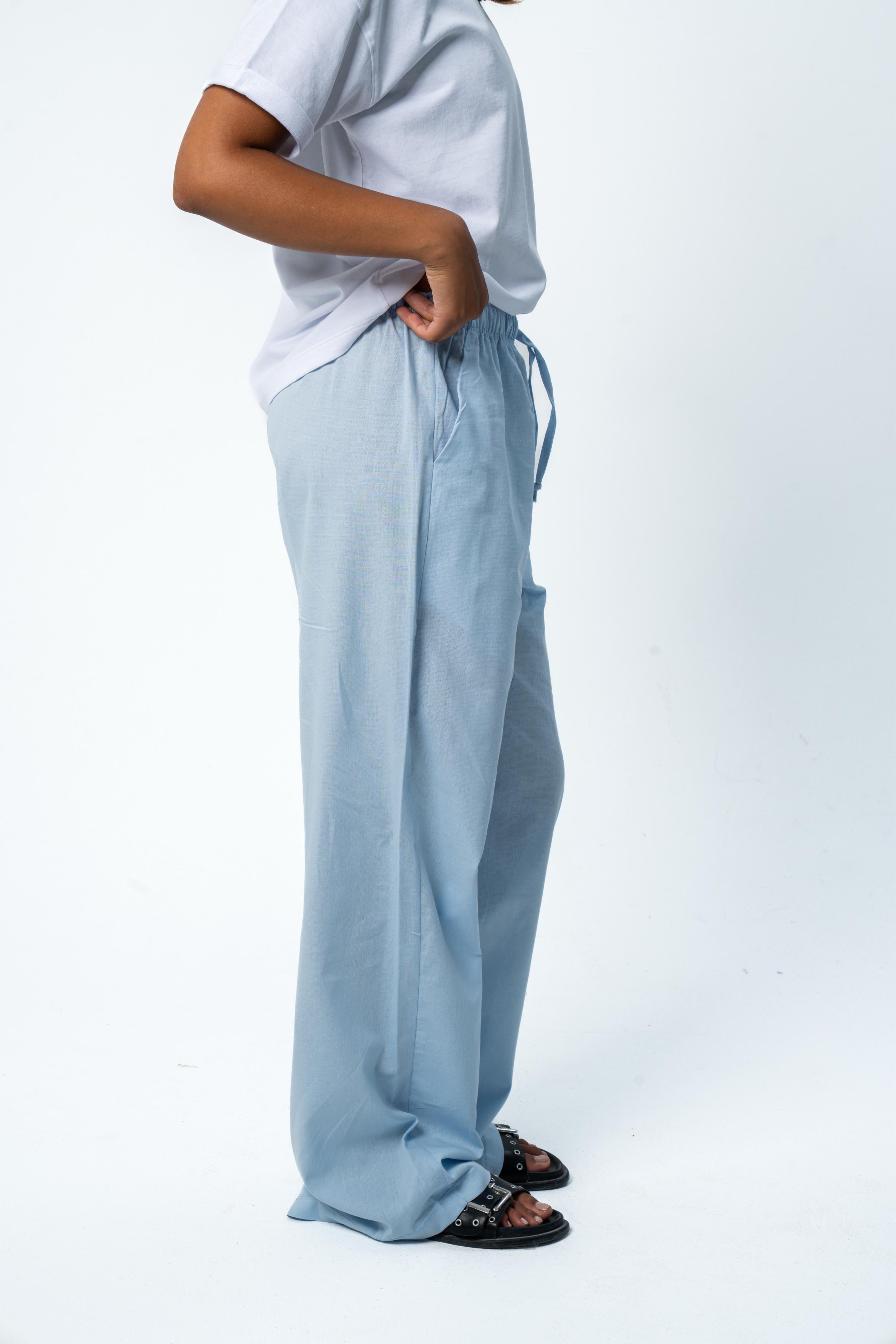 Wide-leg linen trousers - Baby Blue