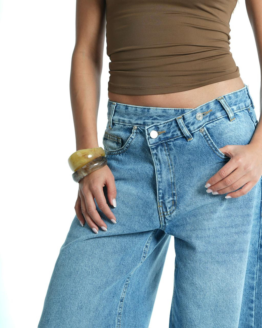 Cross-over waist wide leg jeans - Sky blue