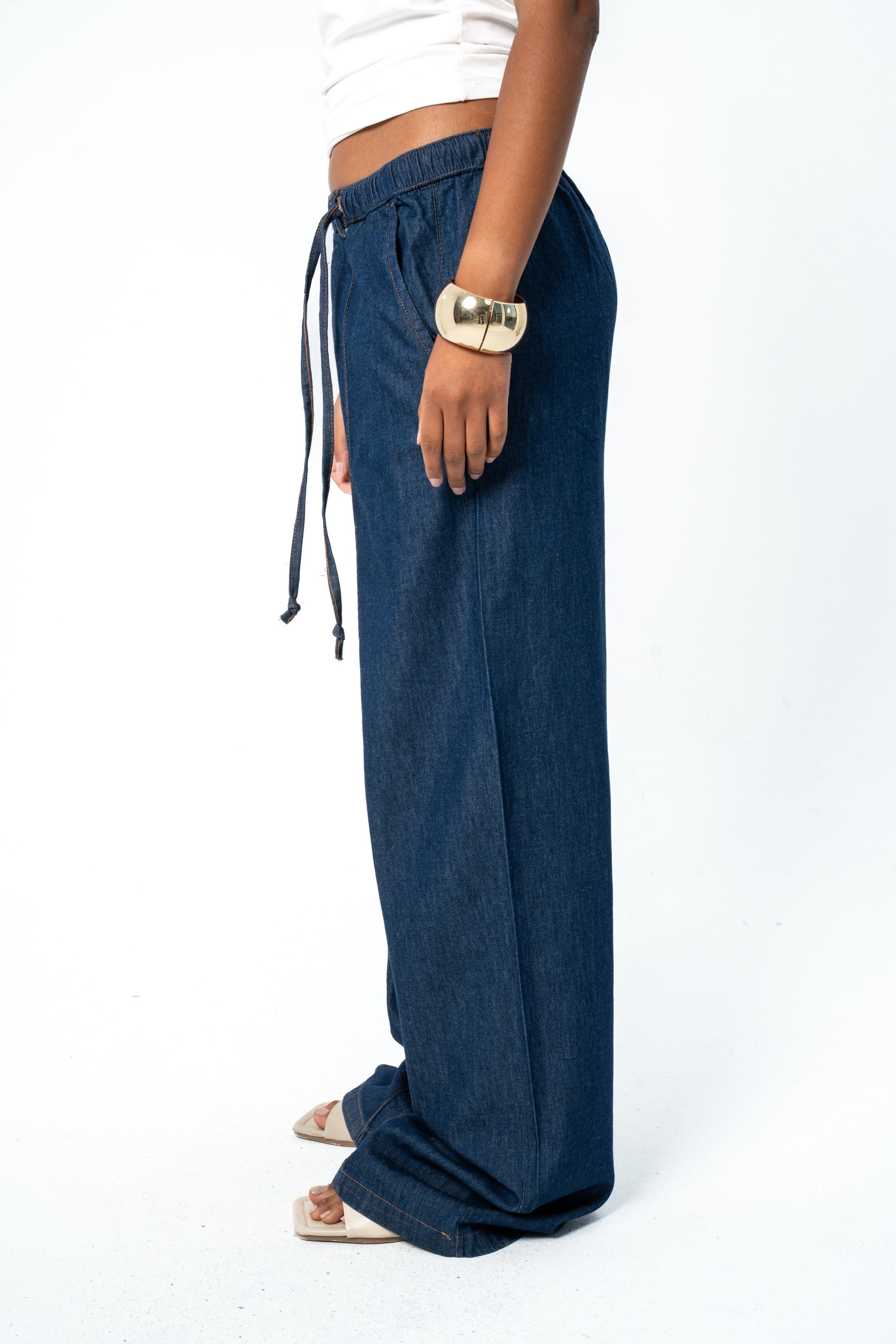 High Waist Wide Leg Denim - Blue