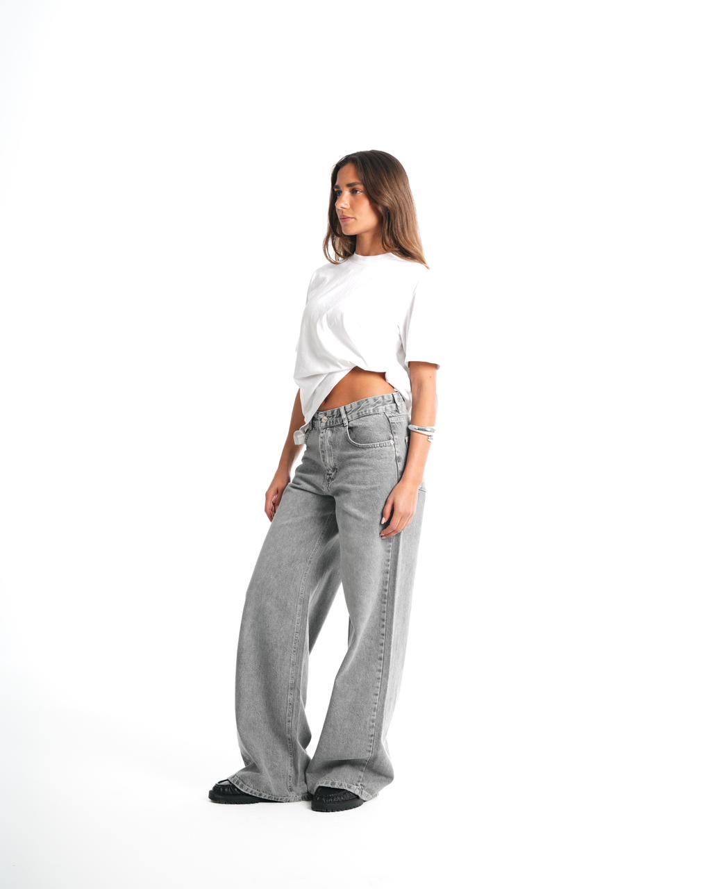 Wide Leg Jeans - Light Grey