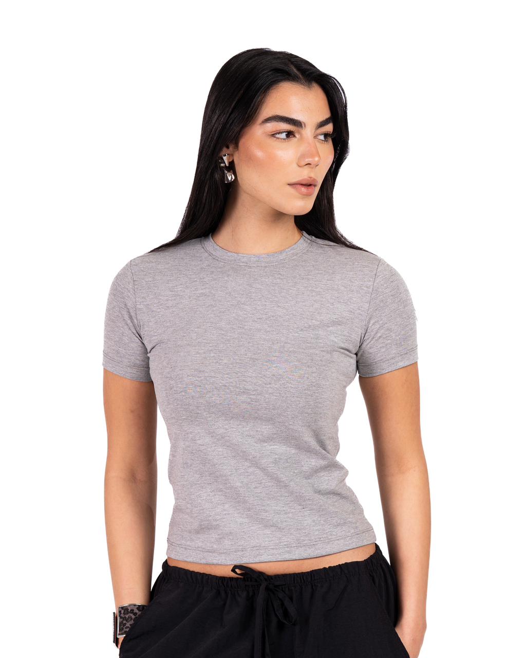 Short Sleeve Round Top - Light Grey