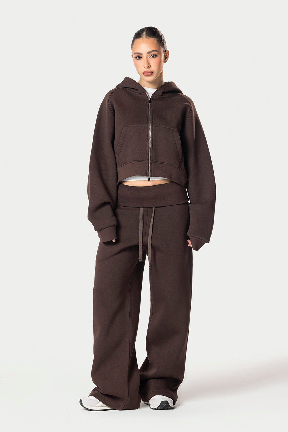 Cropped Double Zipper Jacket – Brown – photo 6