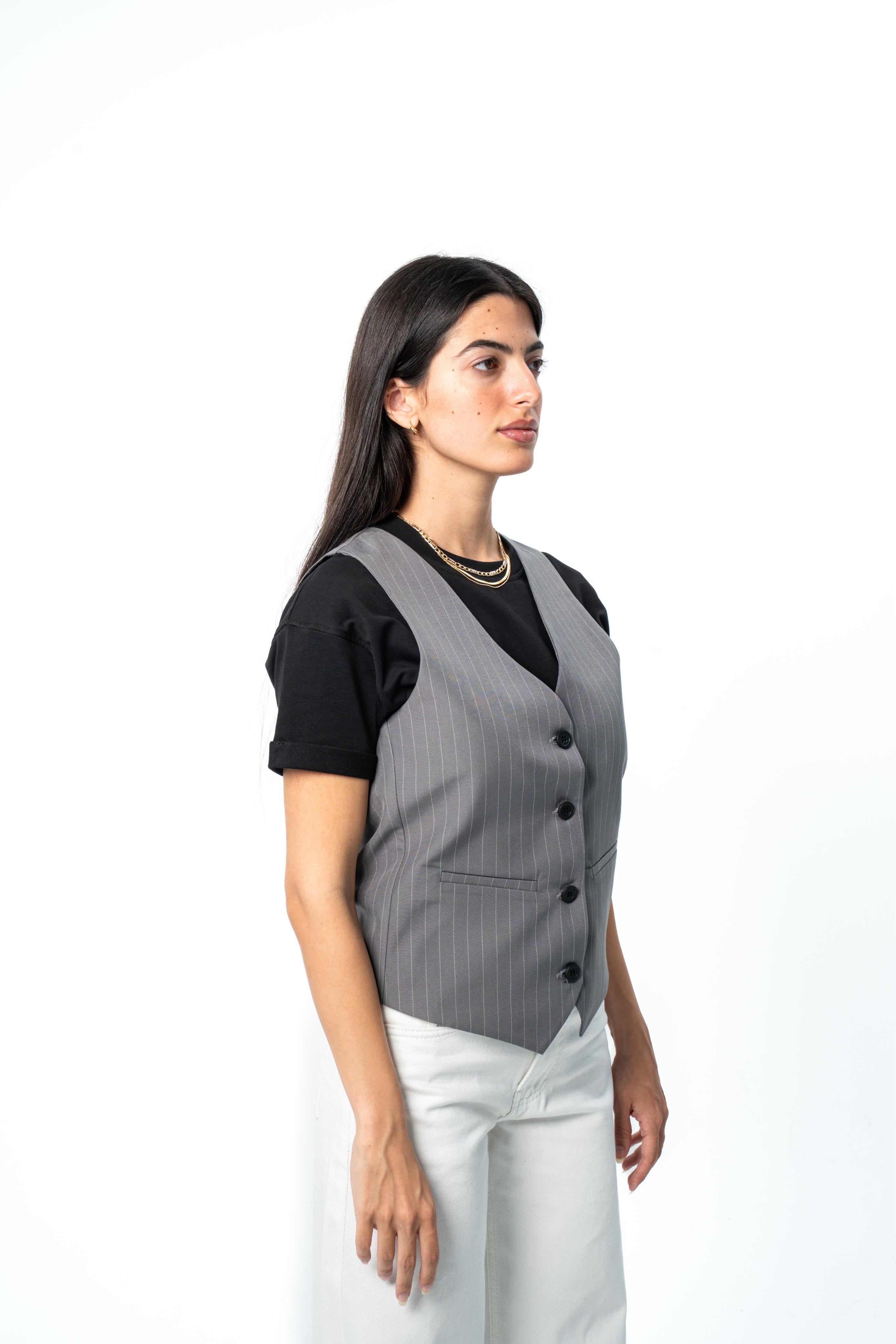 Pinstriped Classic Vest - Grey