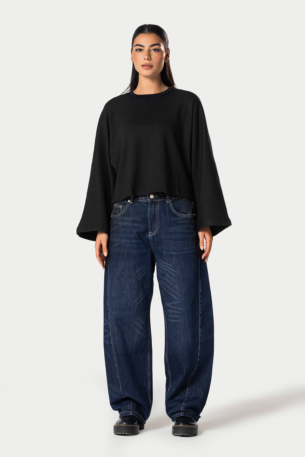 Wide Sleeve Cotton Tee – Black – photo 2