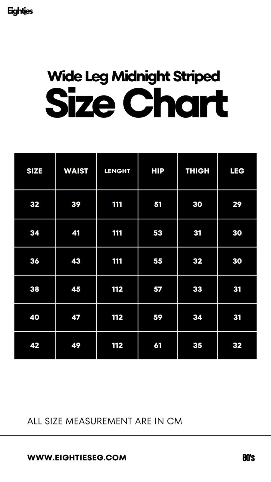 Striped Wide leg jeans - midnight — Size chart