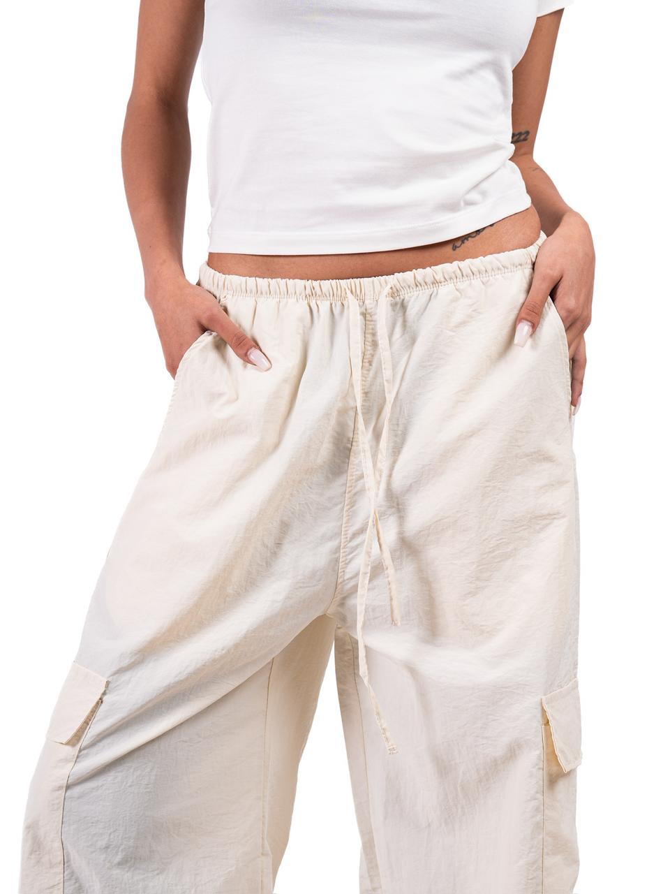 Wide Leg Parachute Pants -Beige