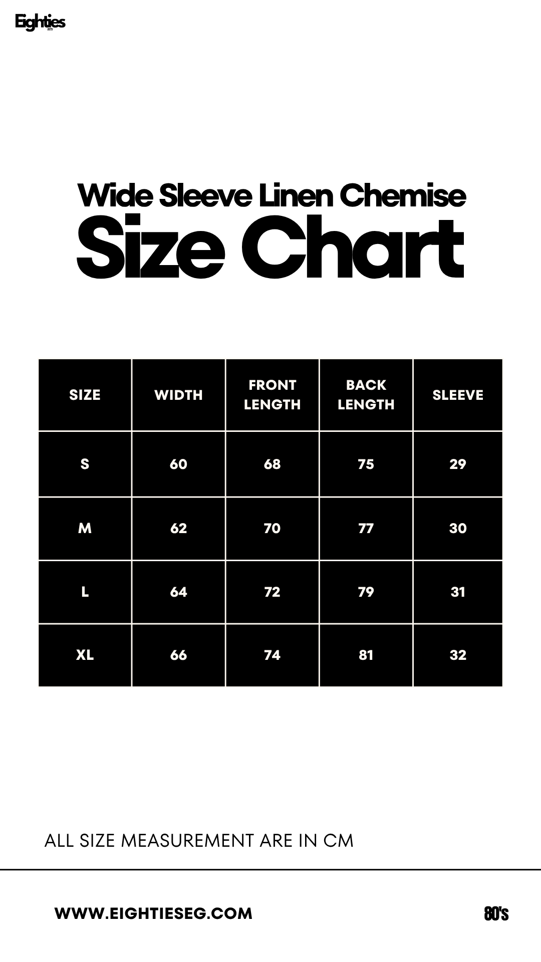 Wide Sleeve Linen Chemise - Babyblue — Size chart