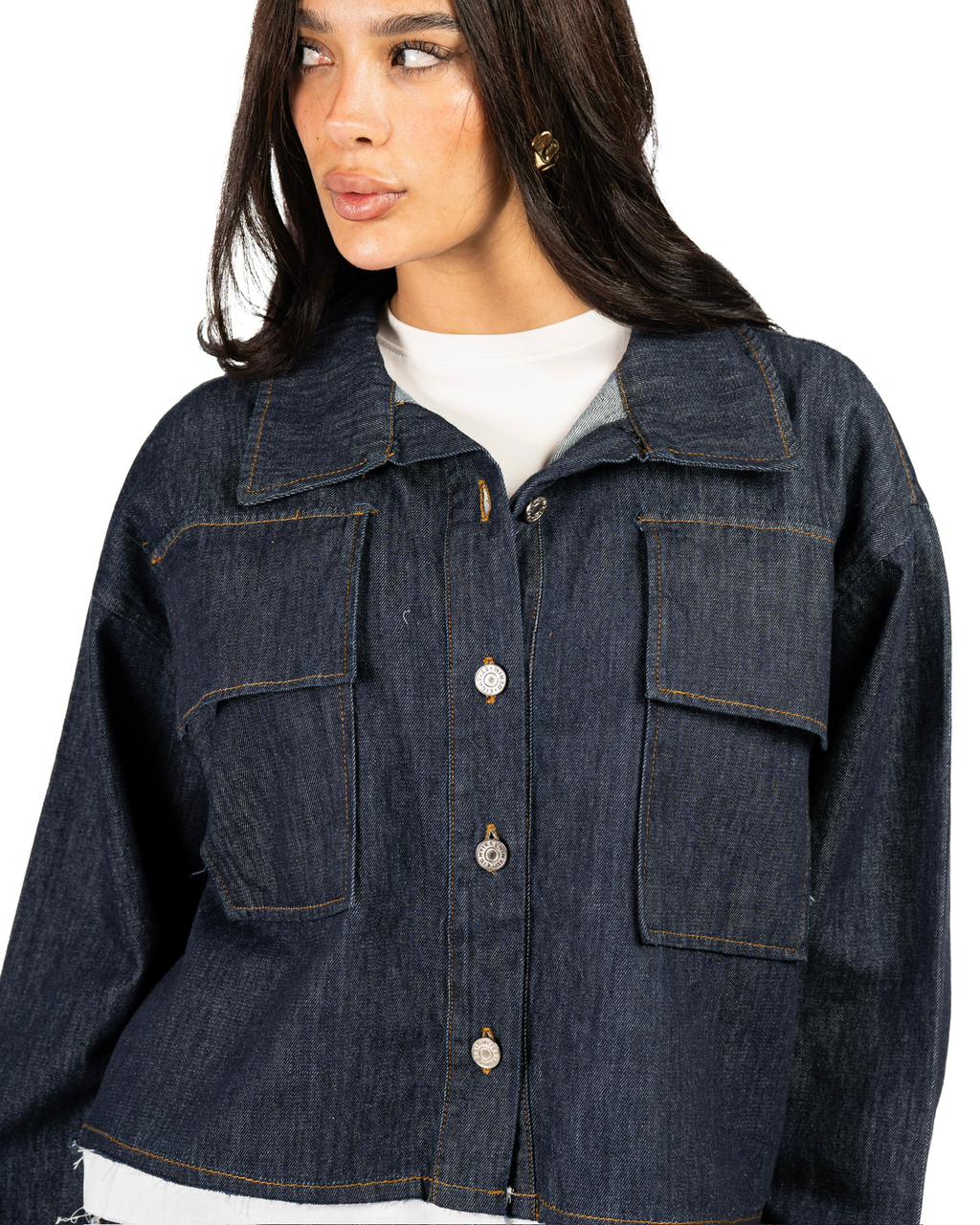Denim Shirt with unfinished Popline