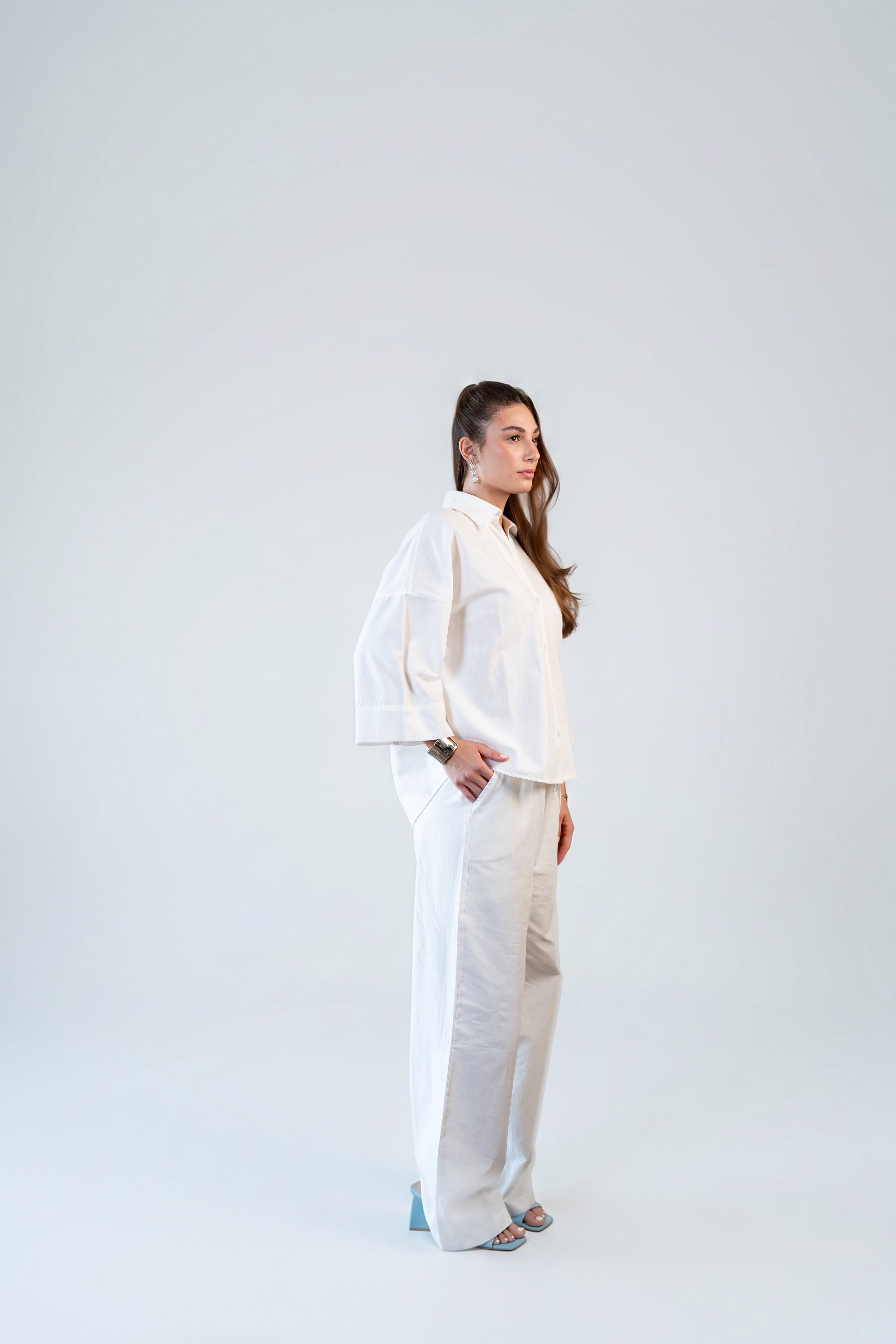 Wide Sleeve Linen Chemise -OFF/White