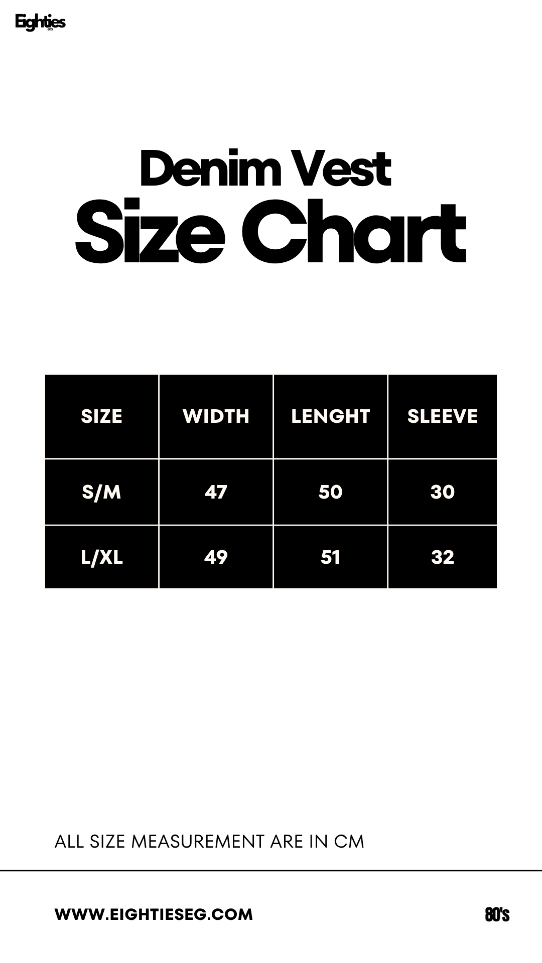 Denim Vest - Blue Raw — Size chart