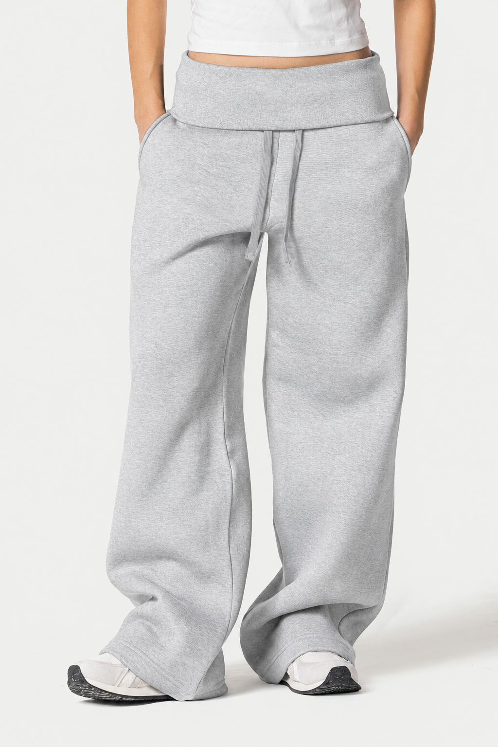 Fold Over Wide Leg Sweatpants – Light Grey – photo 6