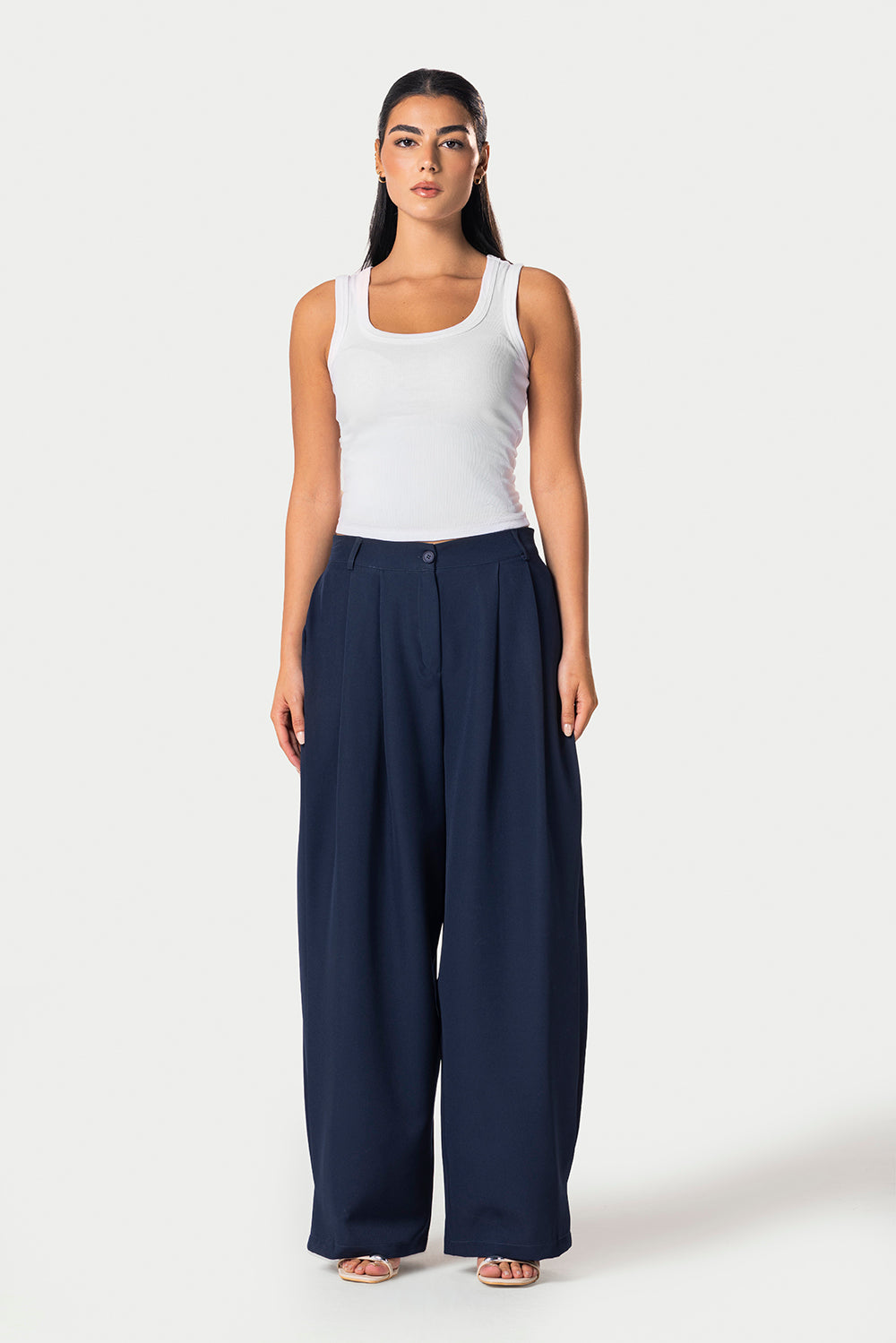 Side Pleated Trousers – Dark Blue | Eighties