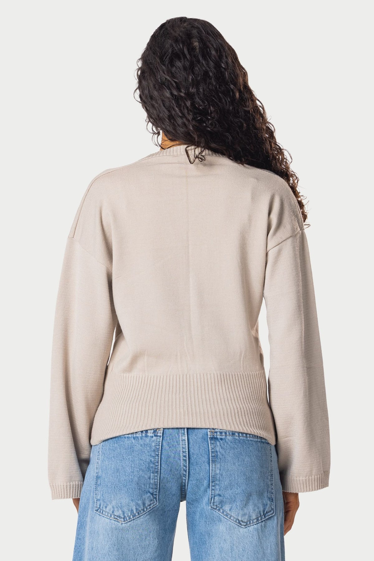 Wide Sleeve Knitted Cardigan – Beige – photo 3