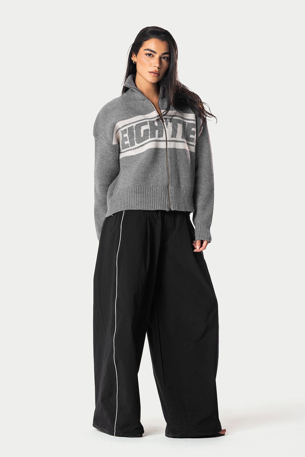 Eighties Zip Up knitted Sweater – Grey – photo 9