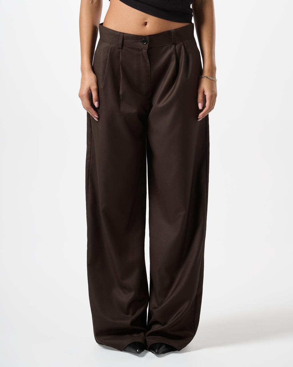 Wide Leg Tailored Pants- Brown