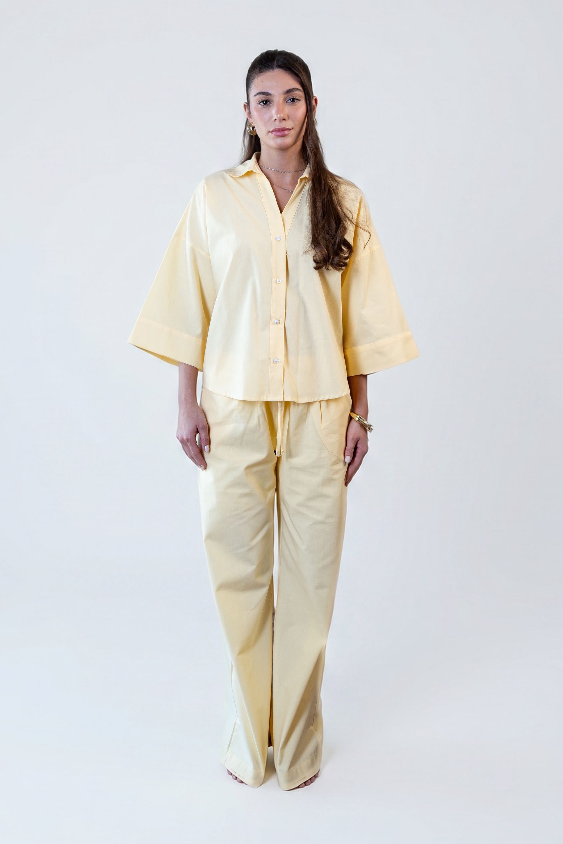 Wide Sleeve Linen Chemise -Yellow