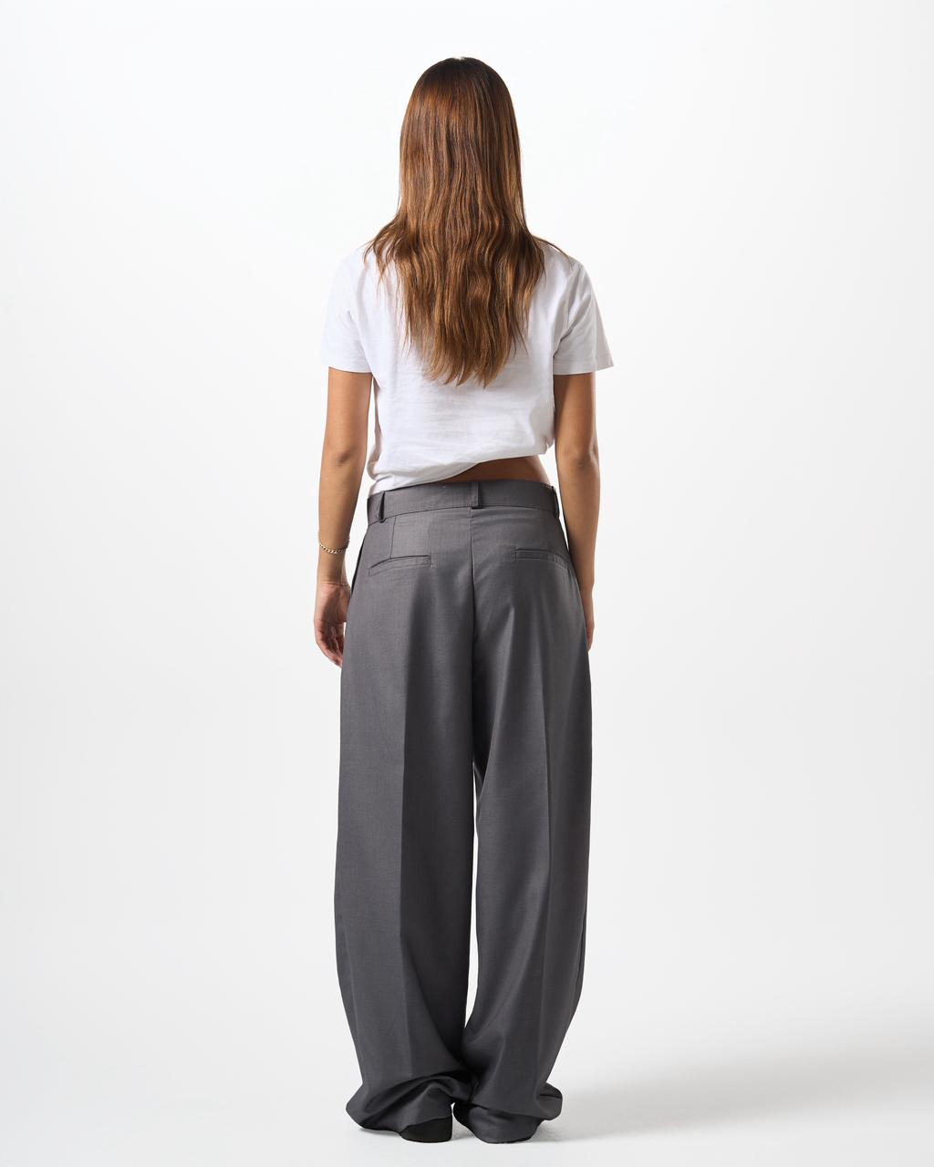 Wide Leg Tailored Pants-Grey