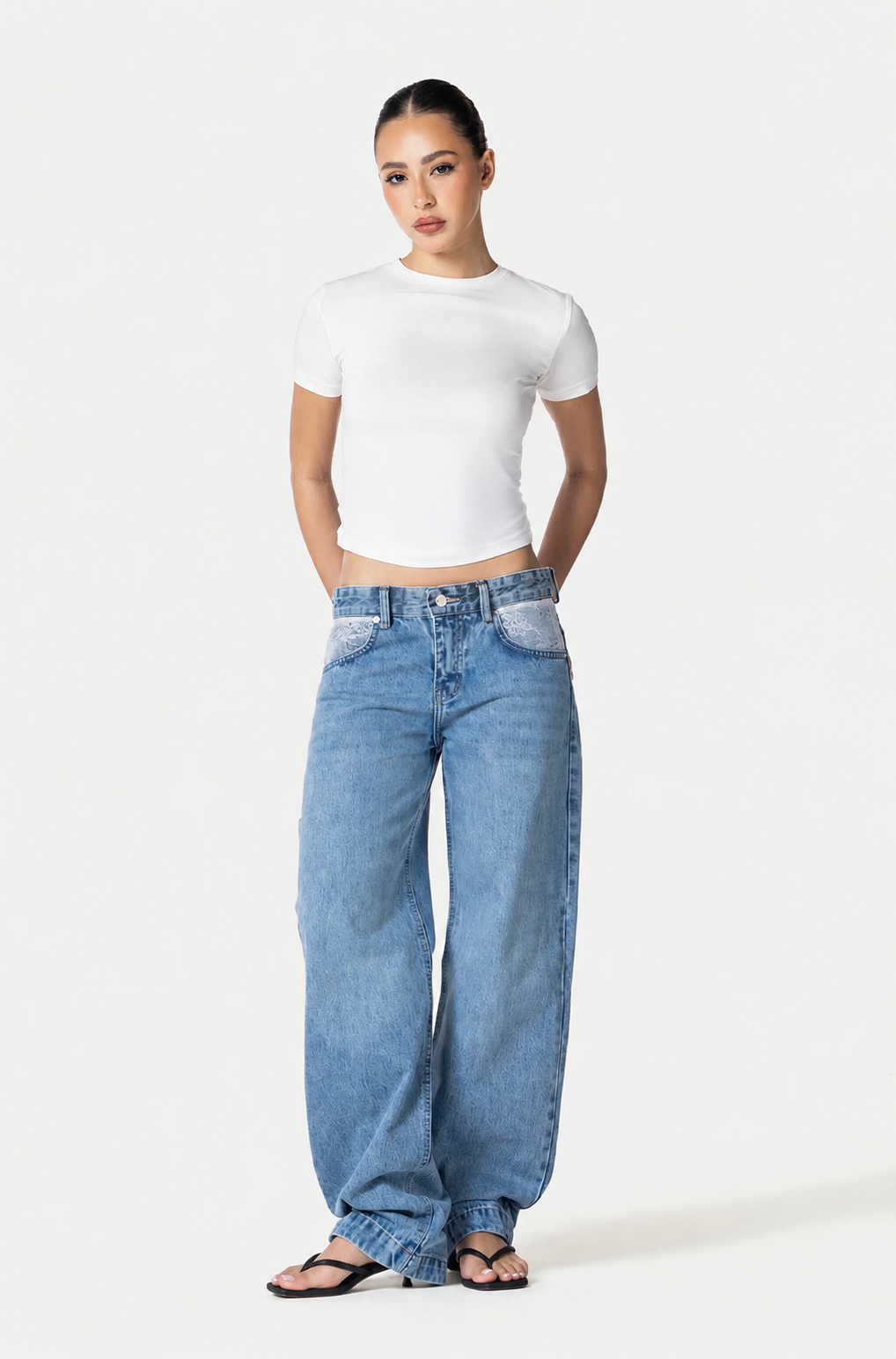 Straight leg Jeans Pocket lace – Light blue | Eighties
