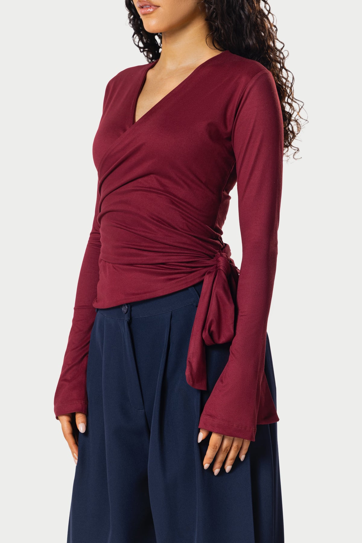 Cotton Wrap Top – Burgundy – photo 4