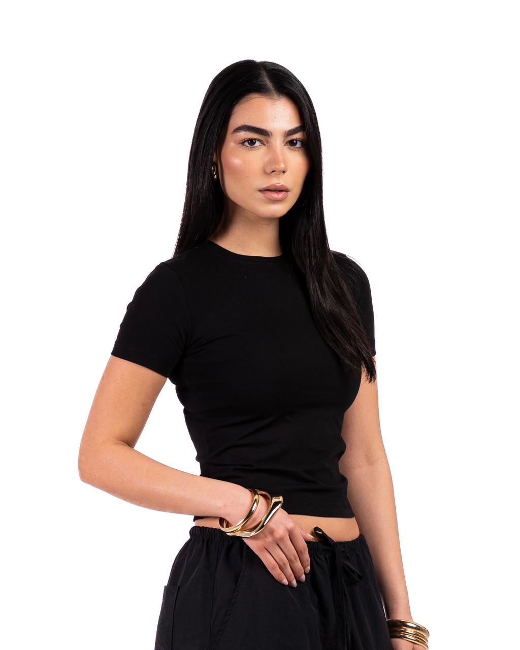 Short Sleeve Round Top - Black