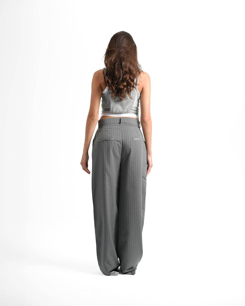 Classic Pinstriped Pants - Grey