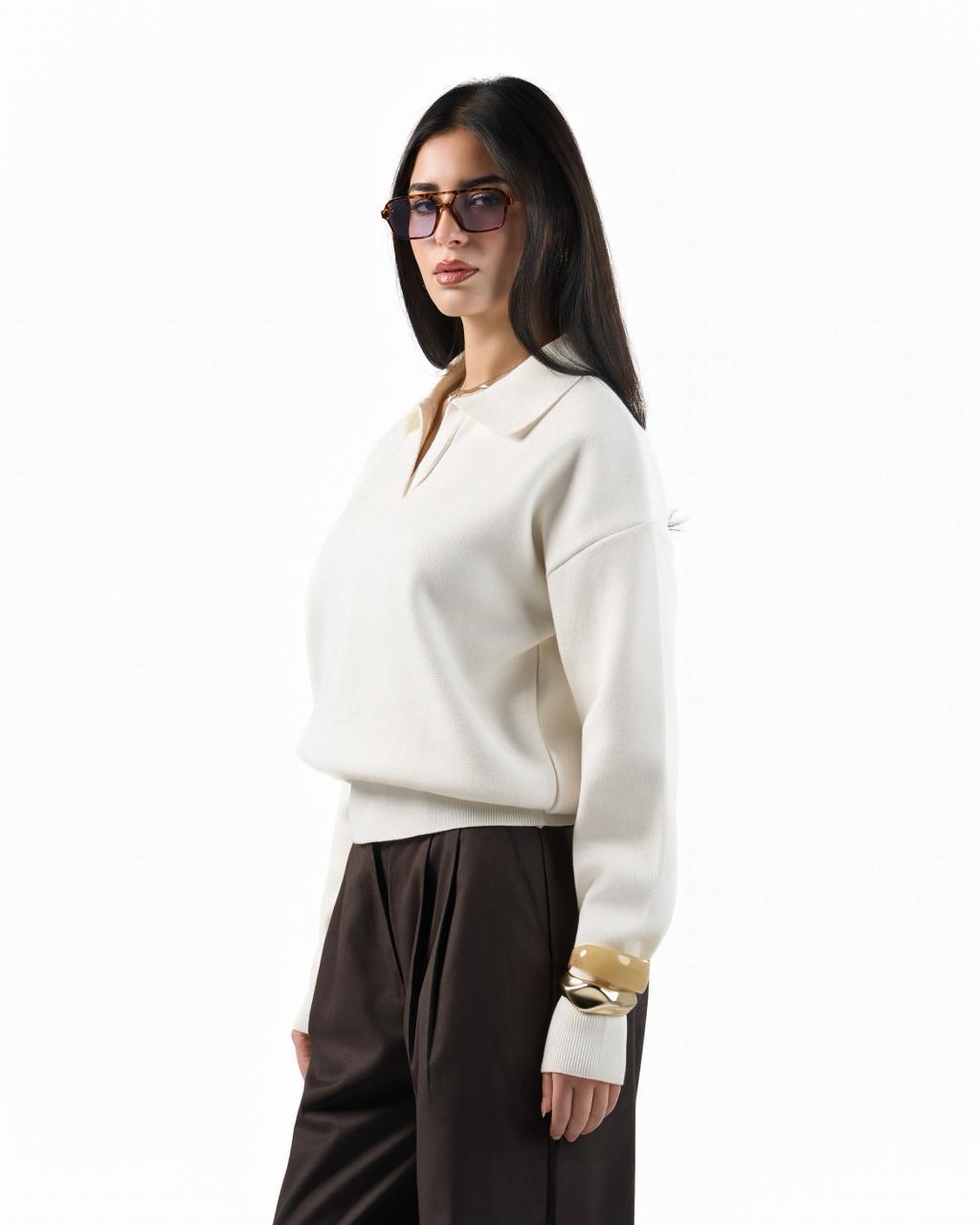 Knitted polo - off white