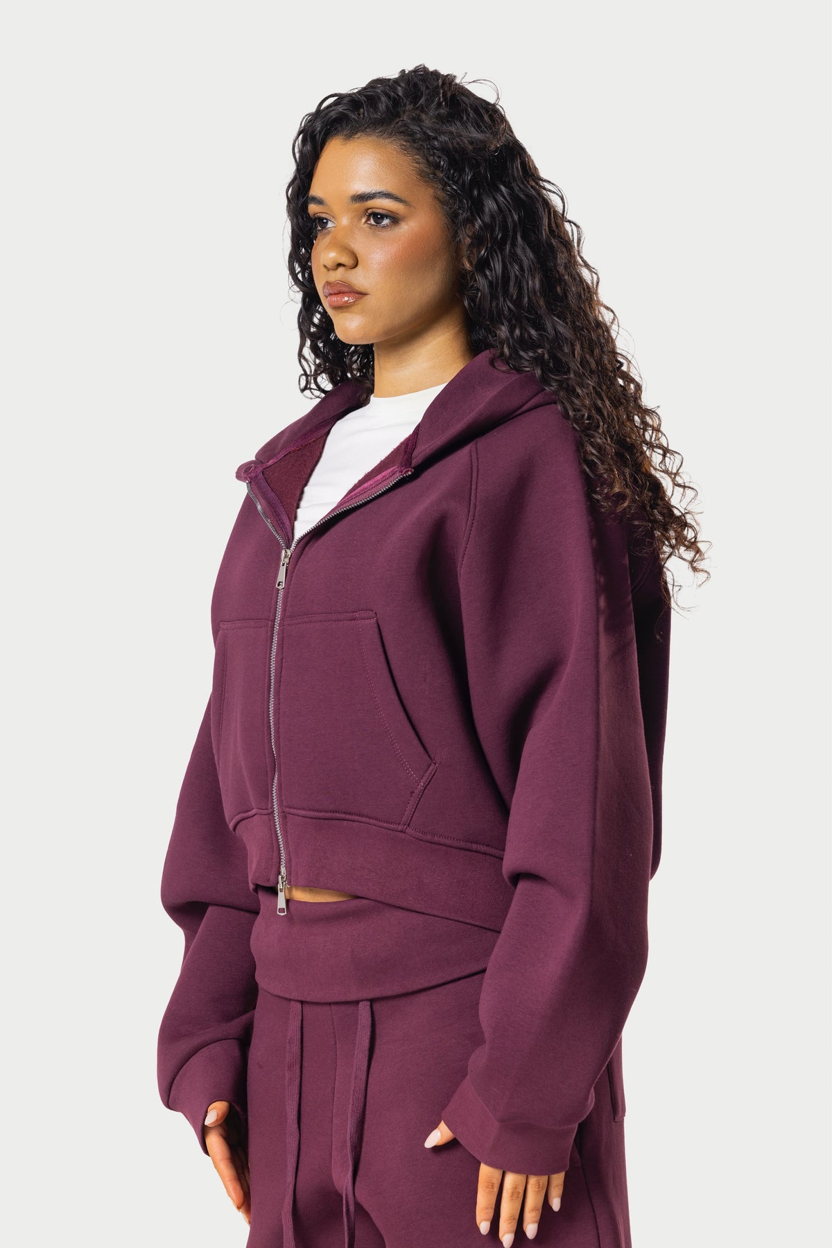 Cropped Double Zipper Jacket – Burgundy – photo 2