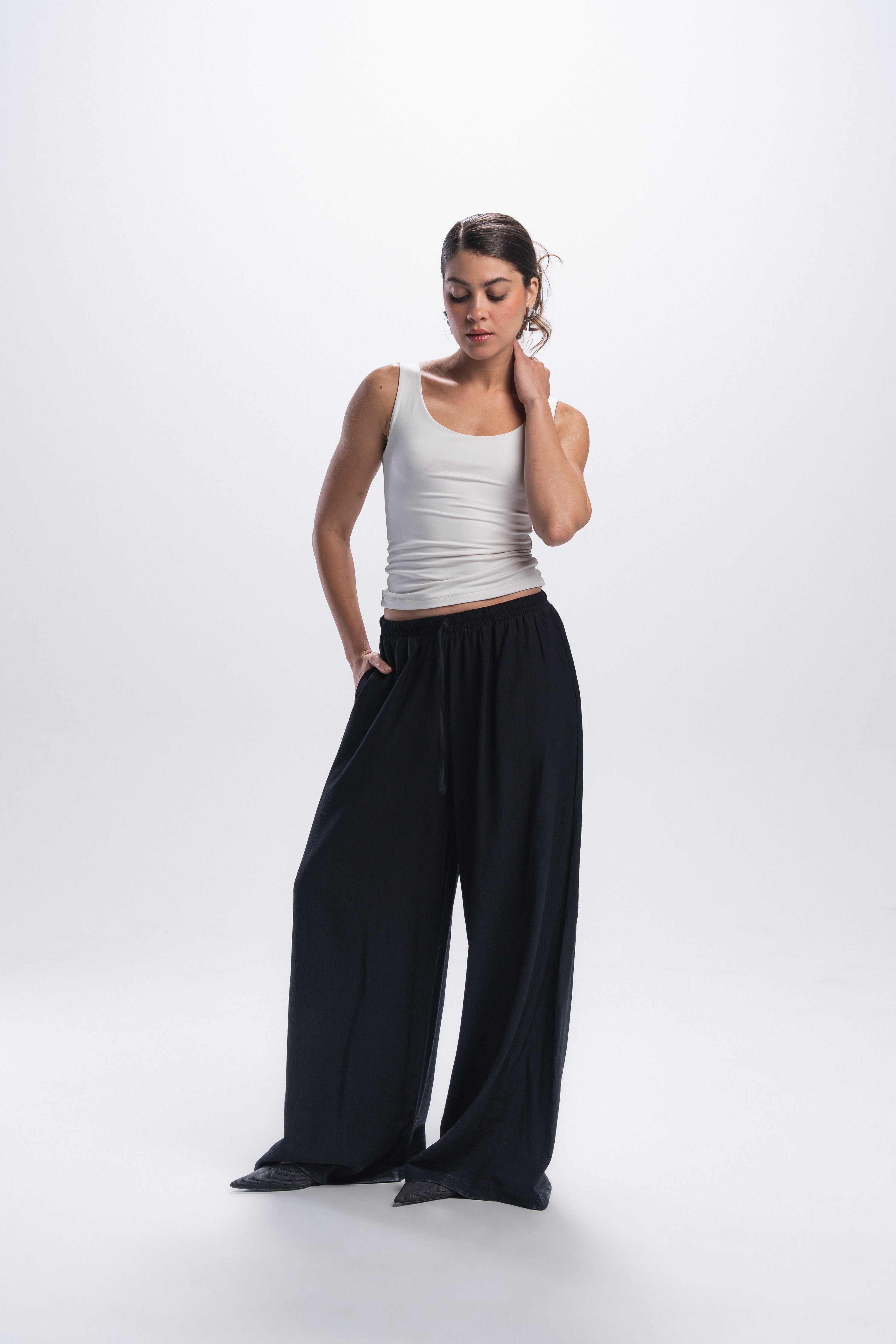 Crinkle linen pants - Black