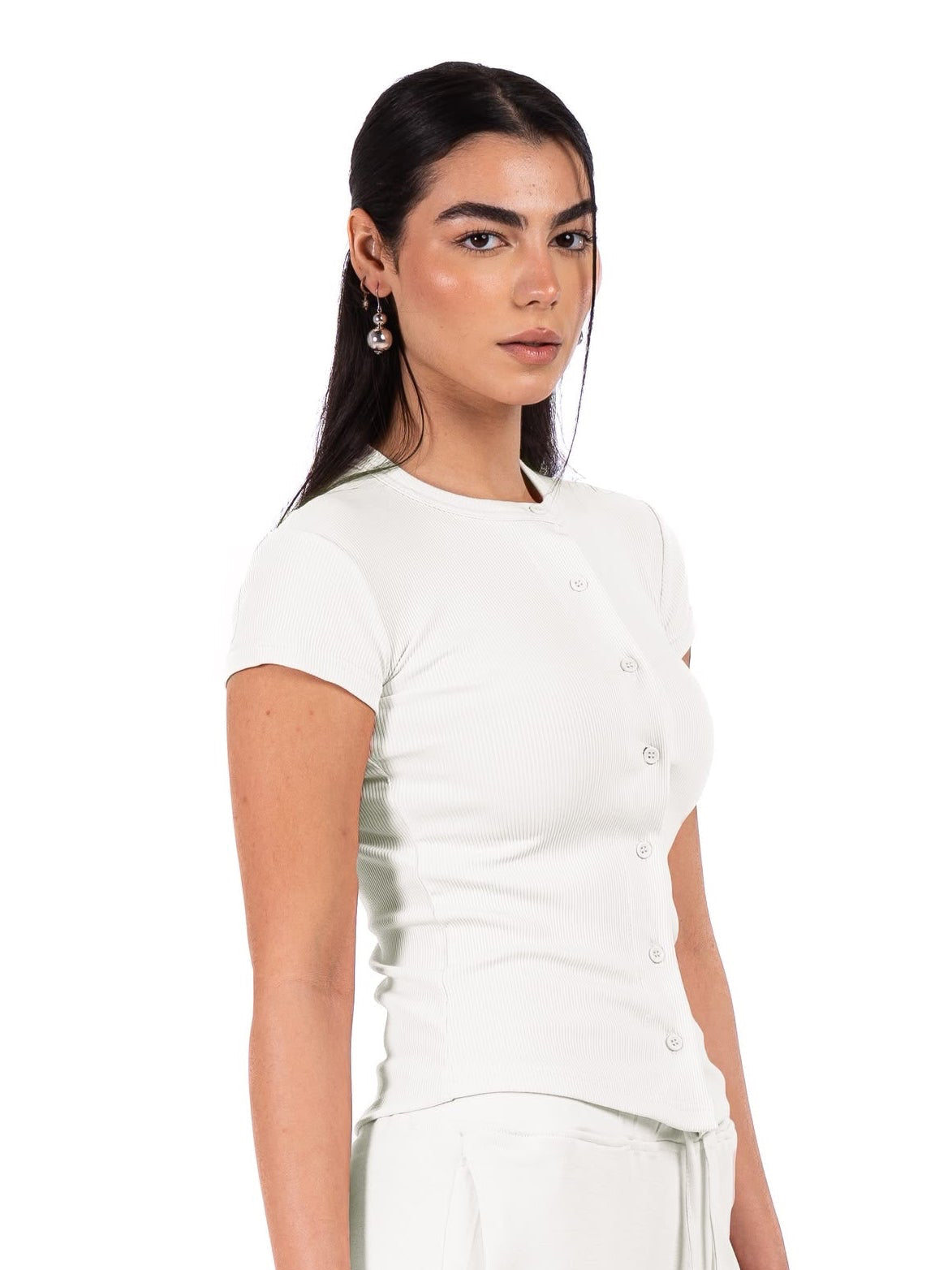 Short Sleeve buttons top - Off white