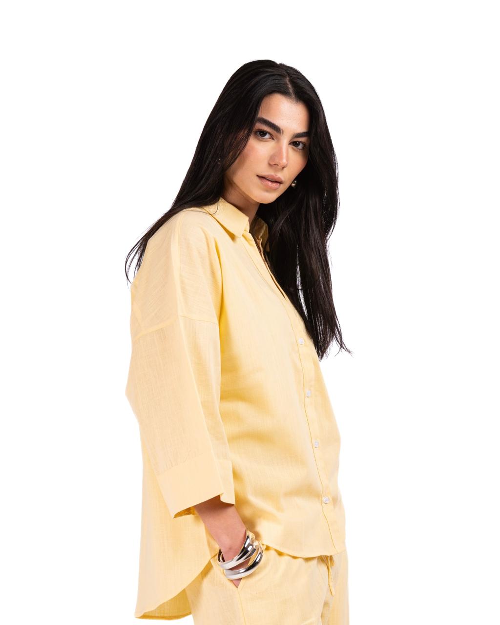 Wide Sleeve Linen Chemise -Yellow