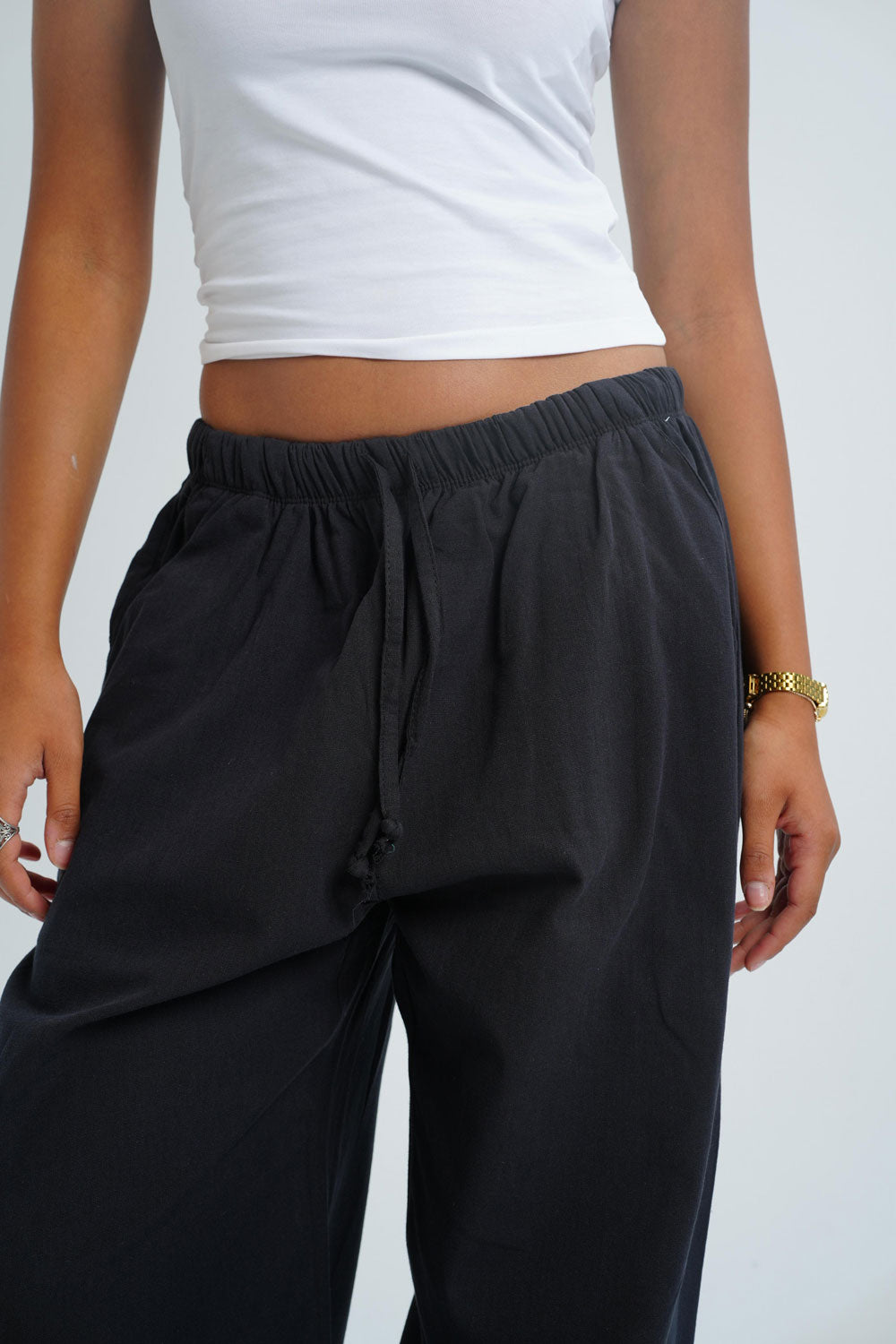 Wide-leg linen trousers - Black