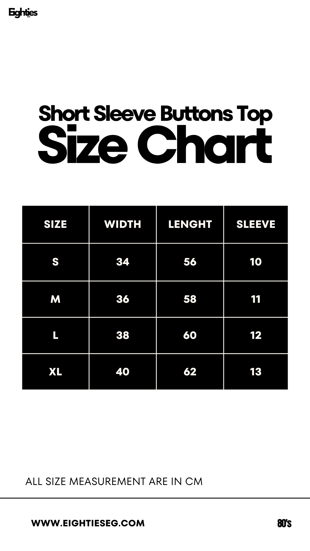 Short Sleeve buttons top - Black — Size chart